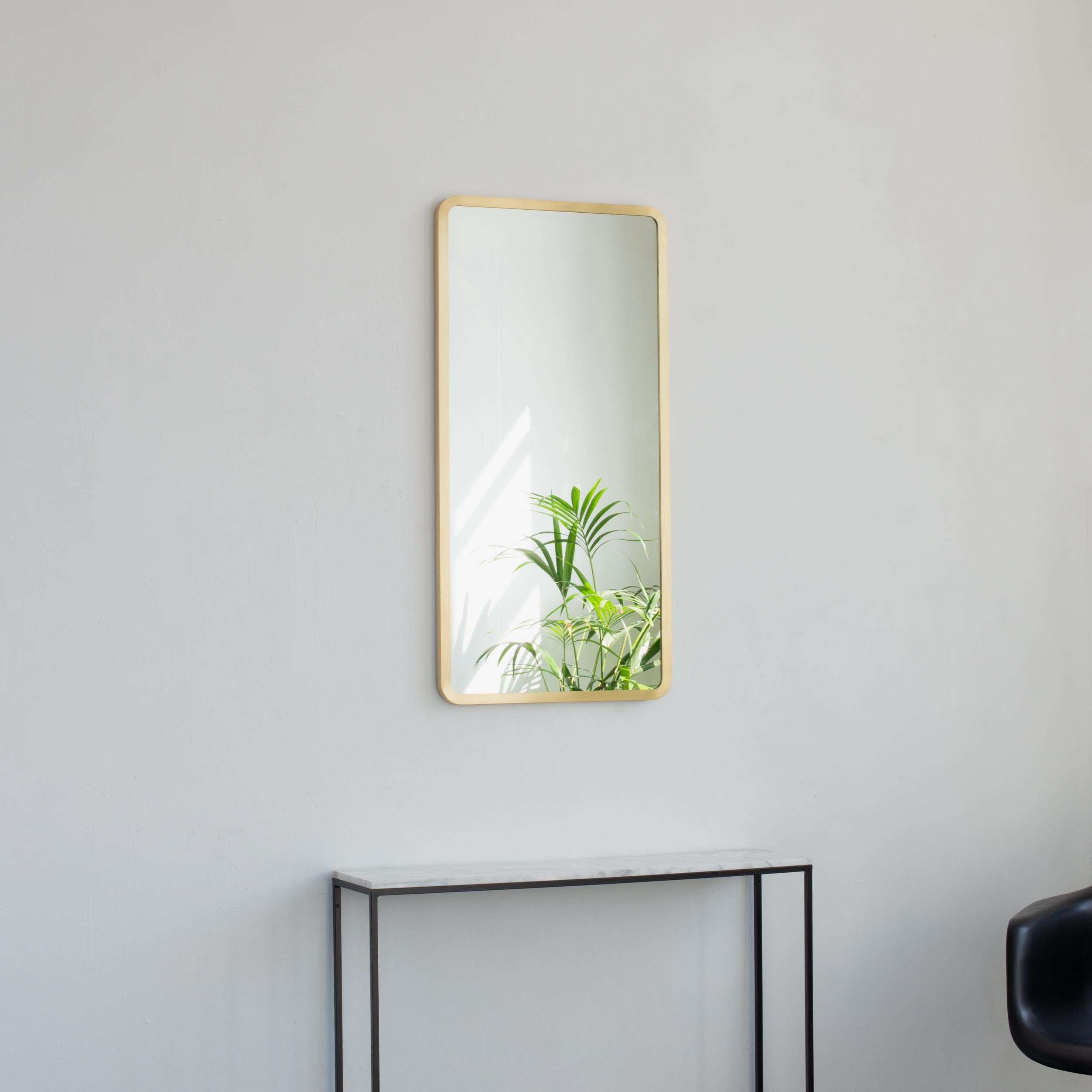Quadris Rectangular Modern Wall Mirror with Brass Full Frame, XL For Sale 5