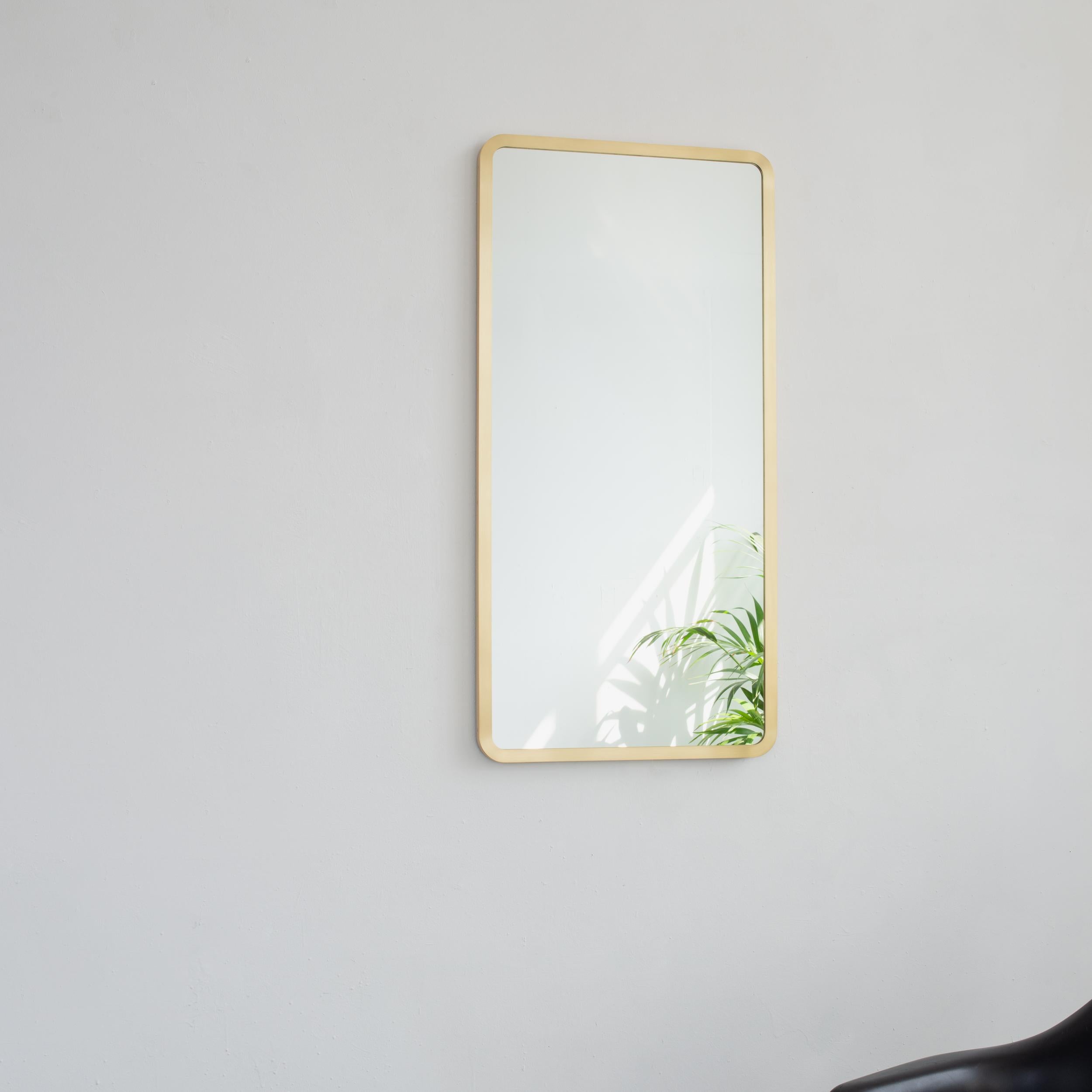 Quadris Rectangular Modern Wall Mirror with Brass Full Frame, XL For Sale 6