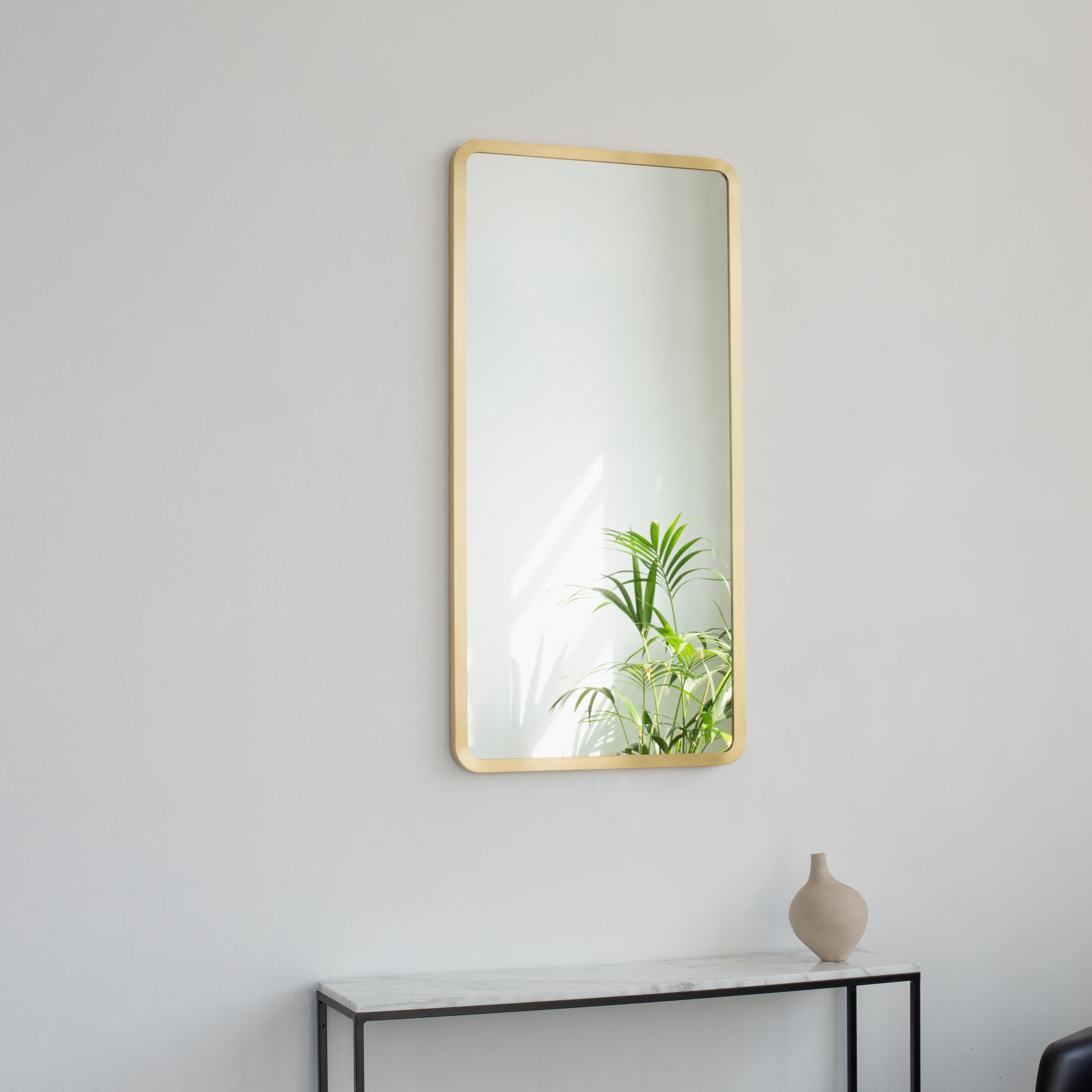 Quadris Rectangular Modern Wall Mirror with Brass Full Frame, XL For Sale 3