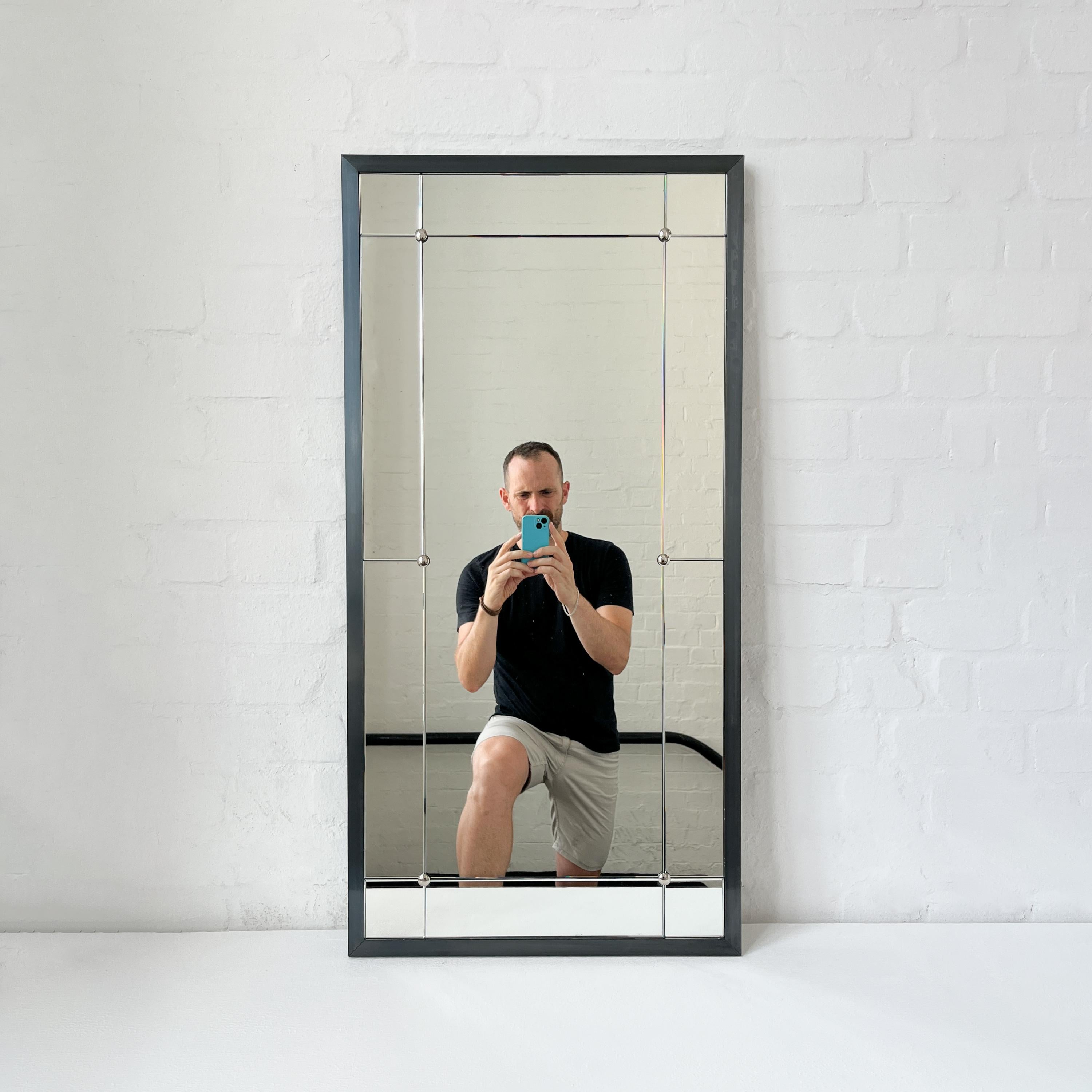 British Quadris Rectangular Multi-Panelled Mirror with Blackened Metal Frame For Sale