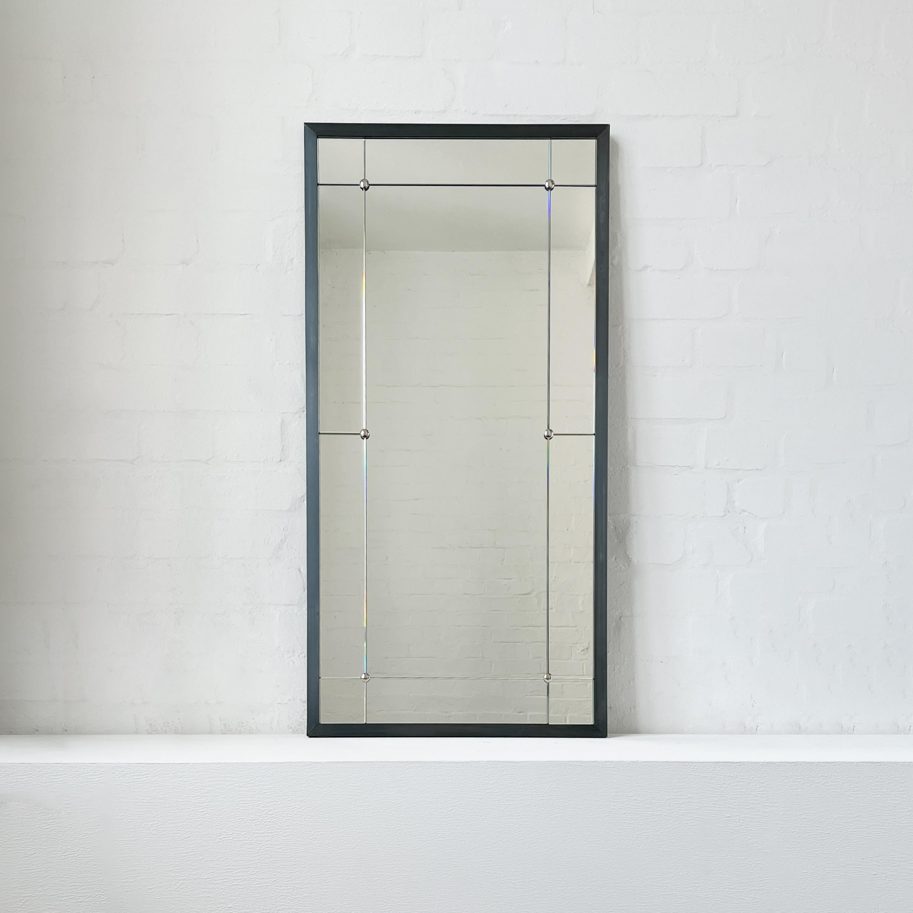 Contemporary Quadris Rectangular Multi-Panelled Mirror with Blackened Metal Frame For Sale