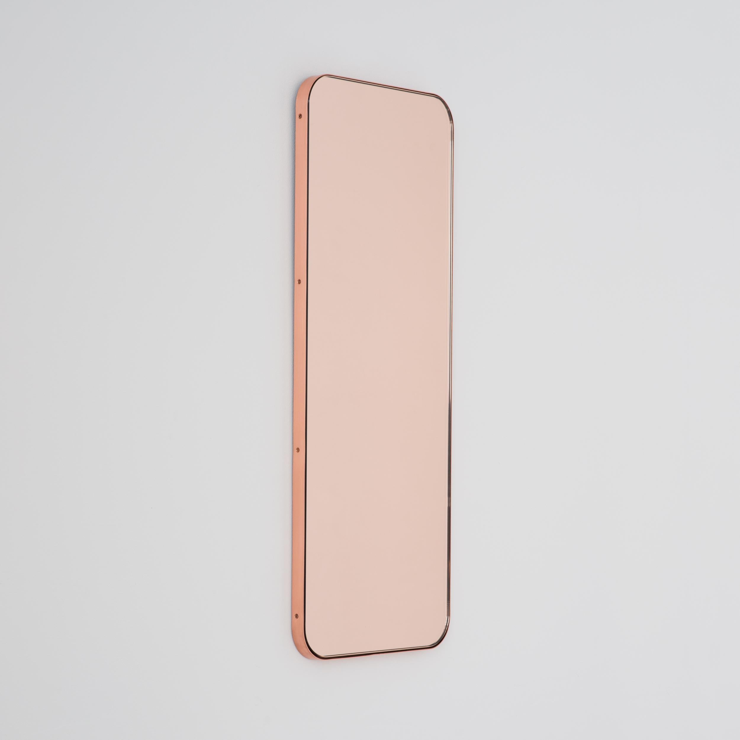 In Stock Quadris Rectangular Rose Gold Mirror, Copper Frame, Small For Sale 1