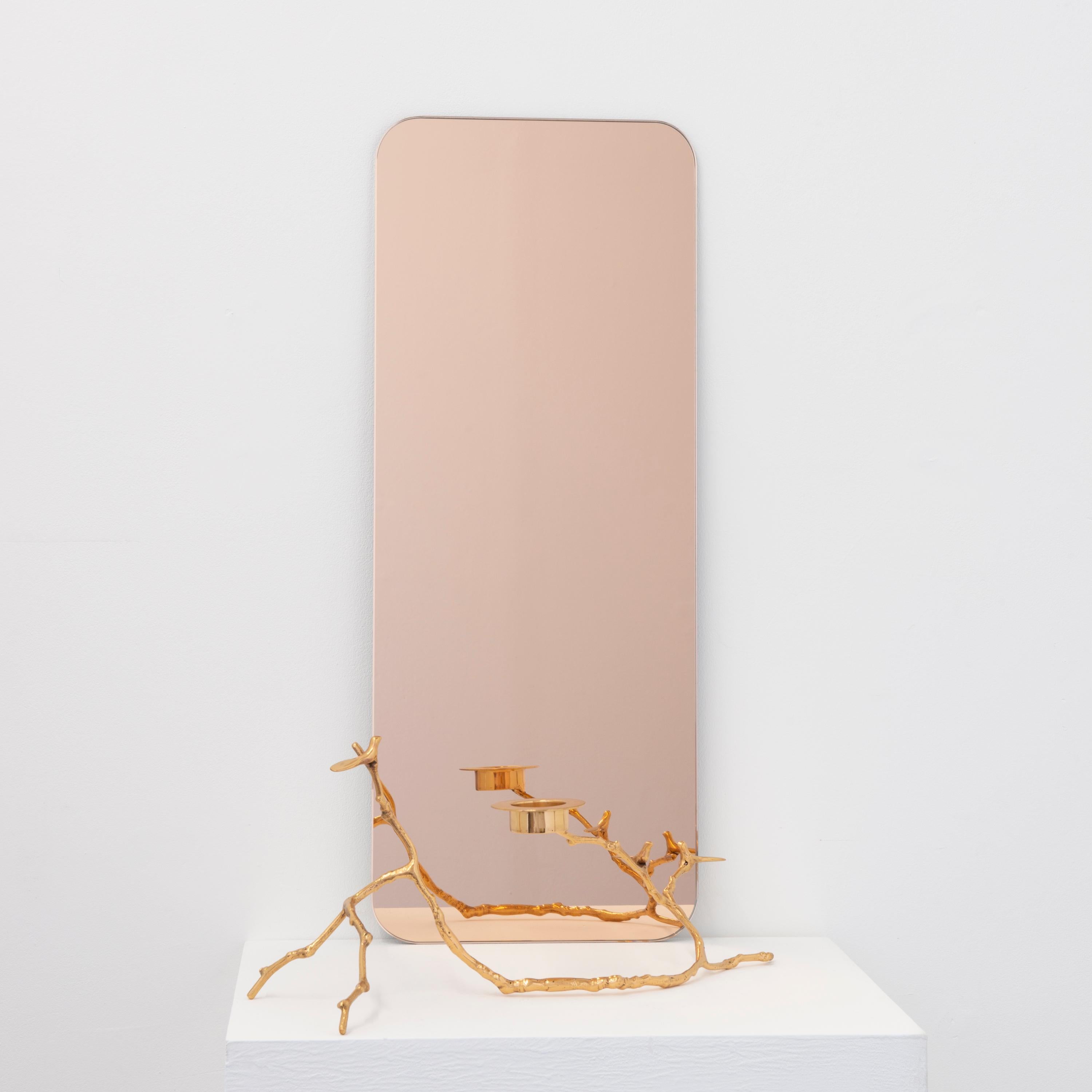 Quadris Rose Gold Rectangular Frameless Contemporary Mirror, Large For Sale 1
