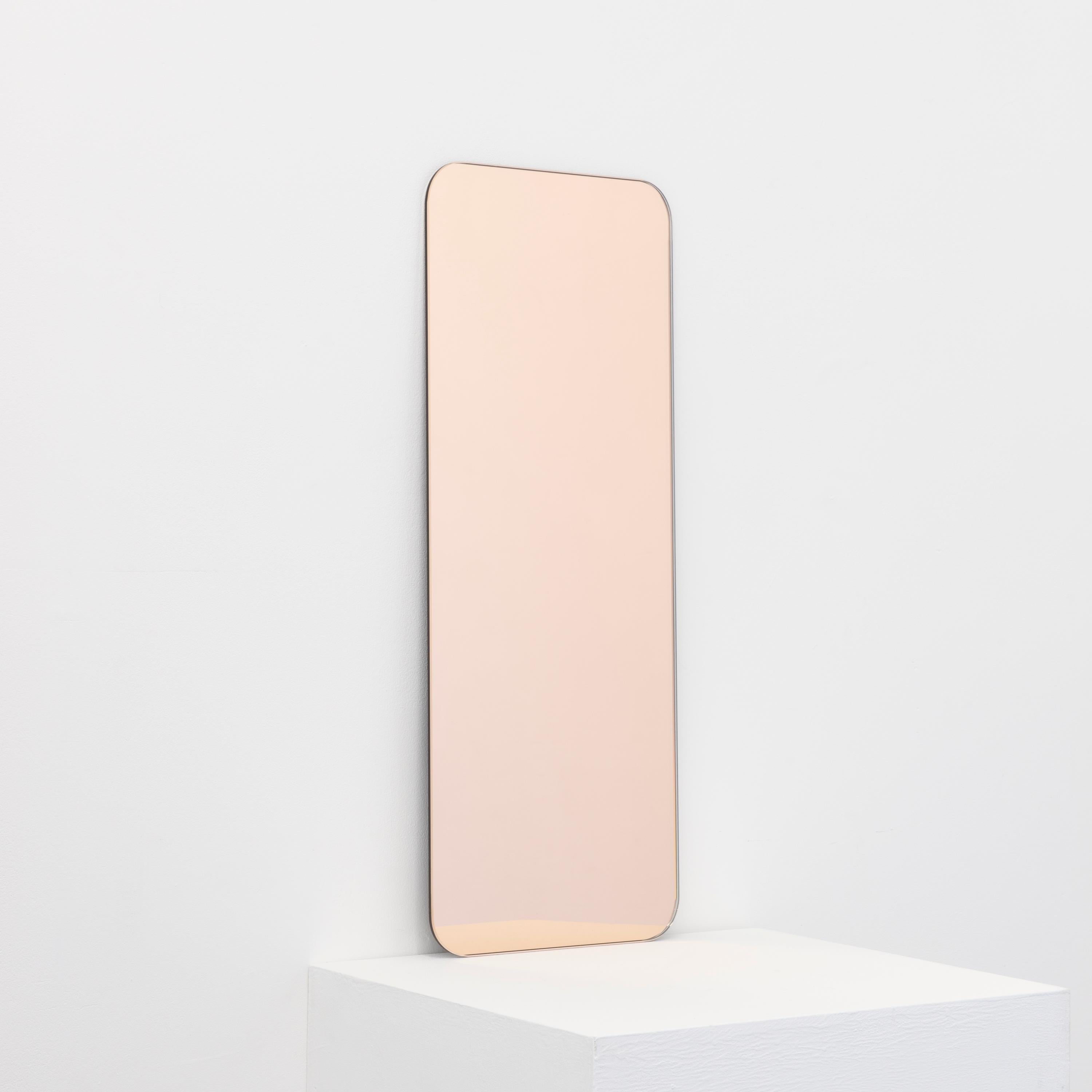 Quadris Rose Gold Rectangular Frameless Contemporary Mirror, Large For Sale 2