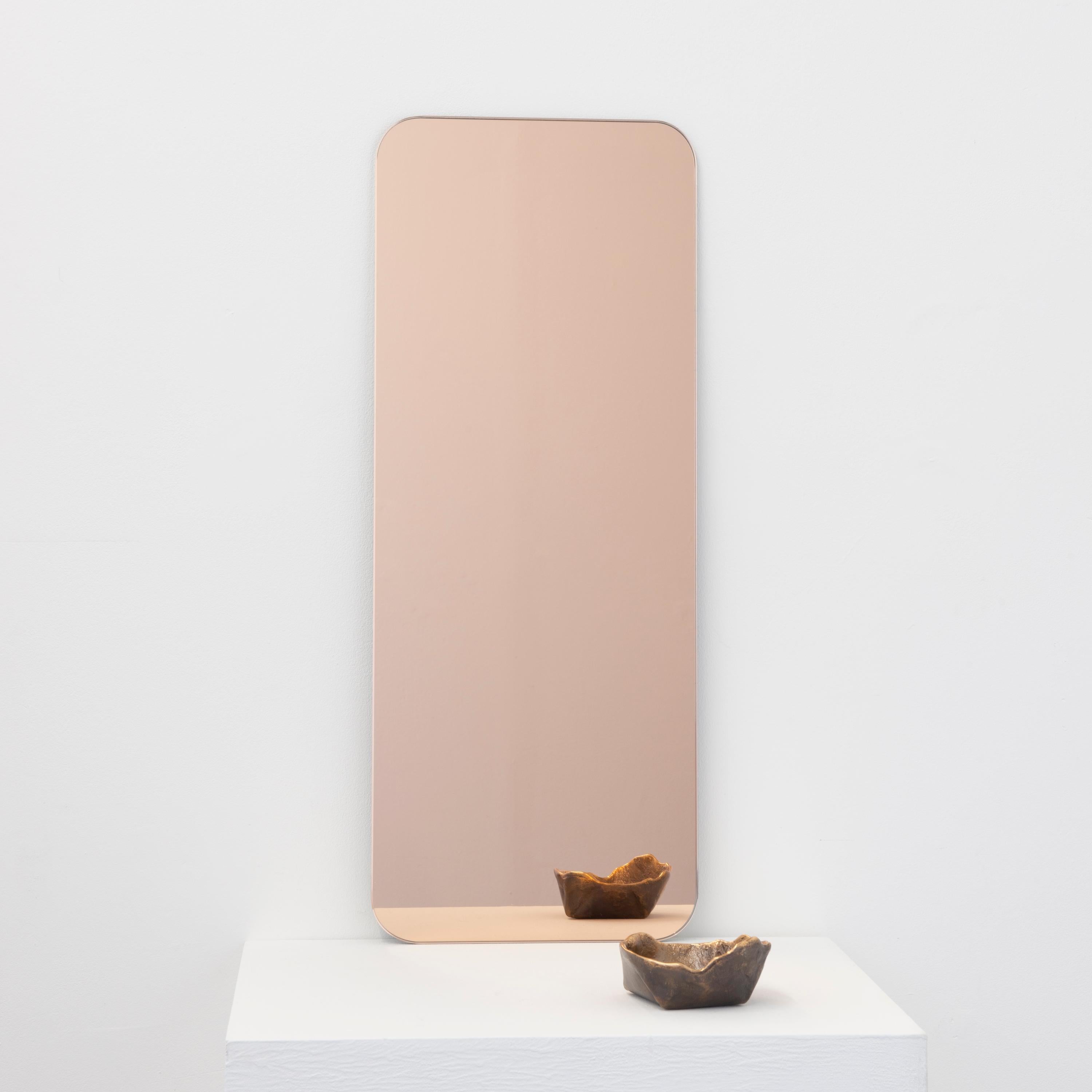 Quadris Rose Gold Rectangular Frameless Minimalist Mirror Floating Effect, XL In New Condition For Sale In London, GB