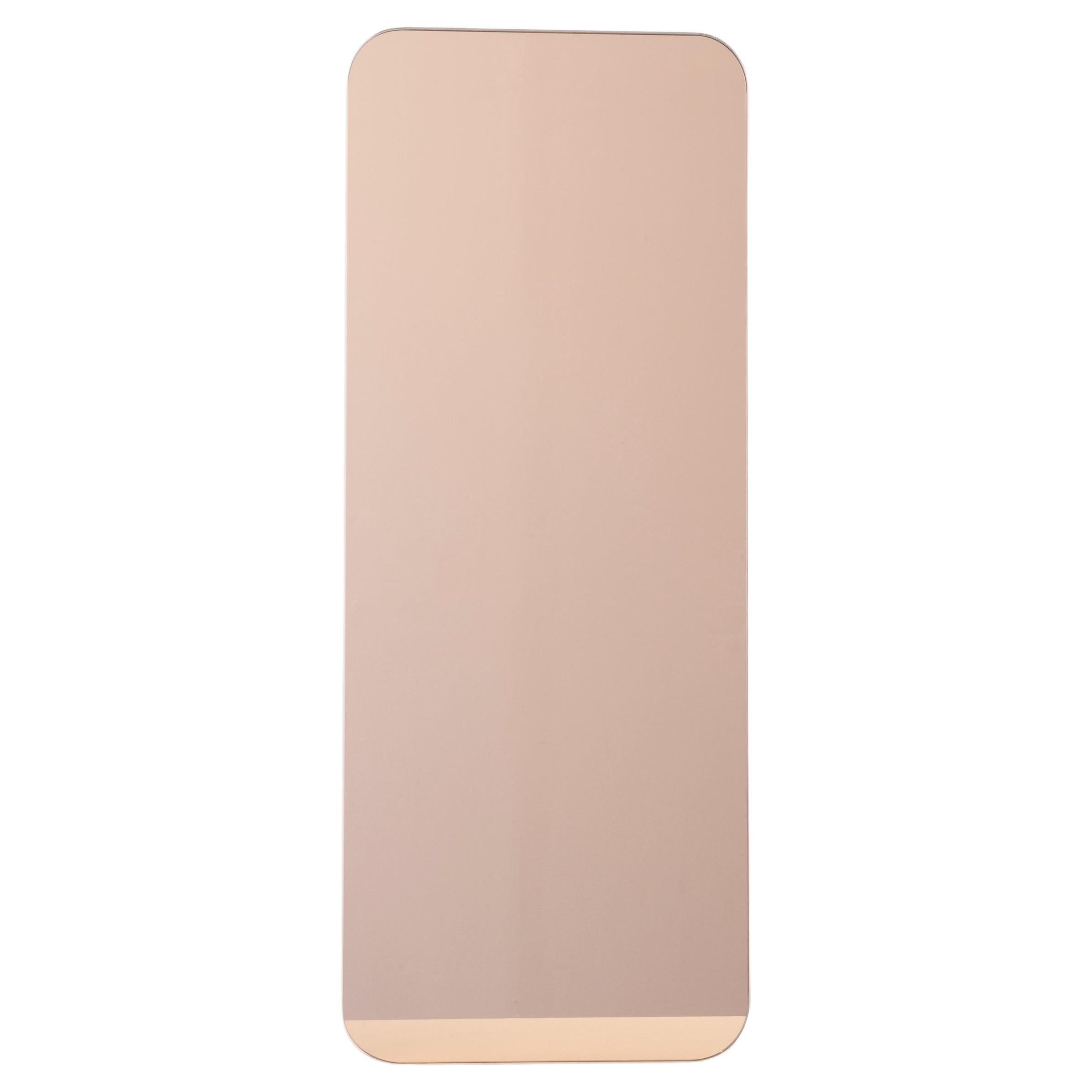 Quadris Rose Gold Rectangular Frameless Minimalist Mirror Floating Effect, XL For Sale