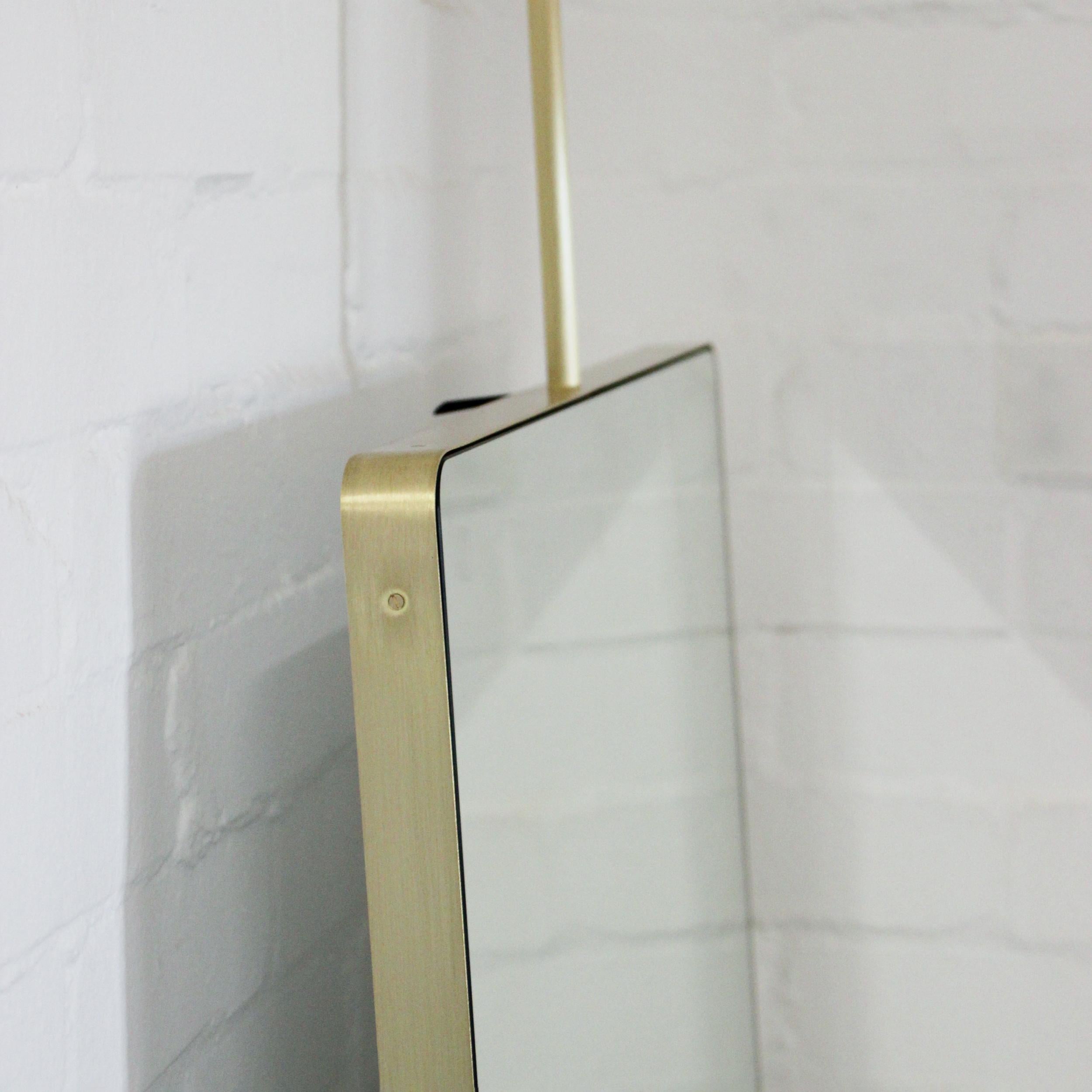 Organic Modern Quadris Ceiling Suspended Rectangular Modern Bathroom Mirror with Brass Frame For Sale
