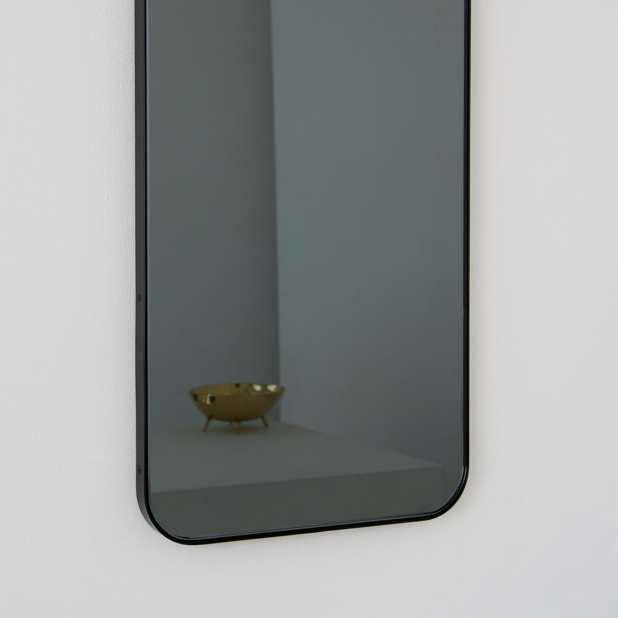 Aluminum Quadris Black Tinted Rectangular Contemporary Mirror with a Black Frame, Large For Sale