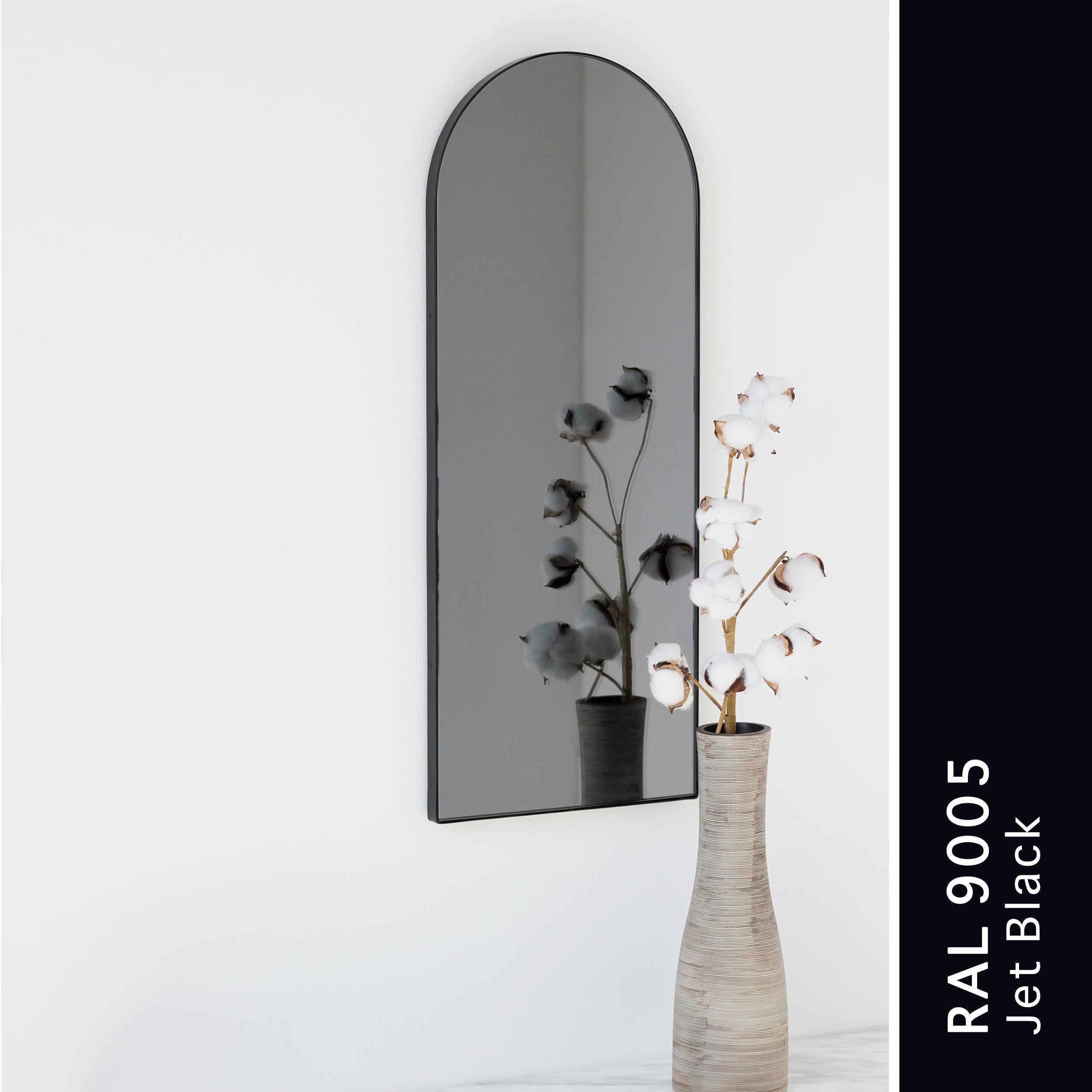 Quadris Black Tinted Rectangular Modern Mirror with a Black Frame, Small For Sale 4