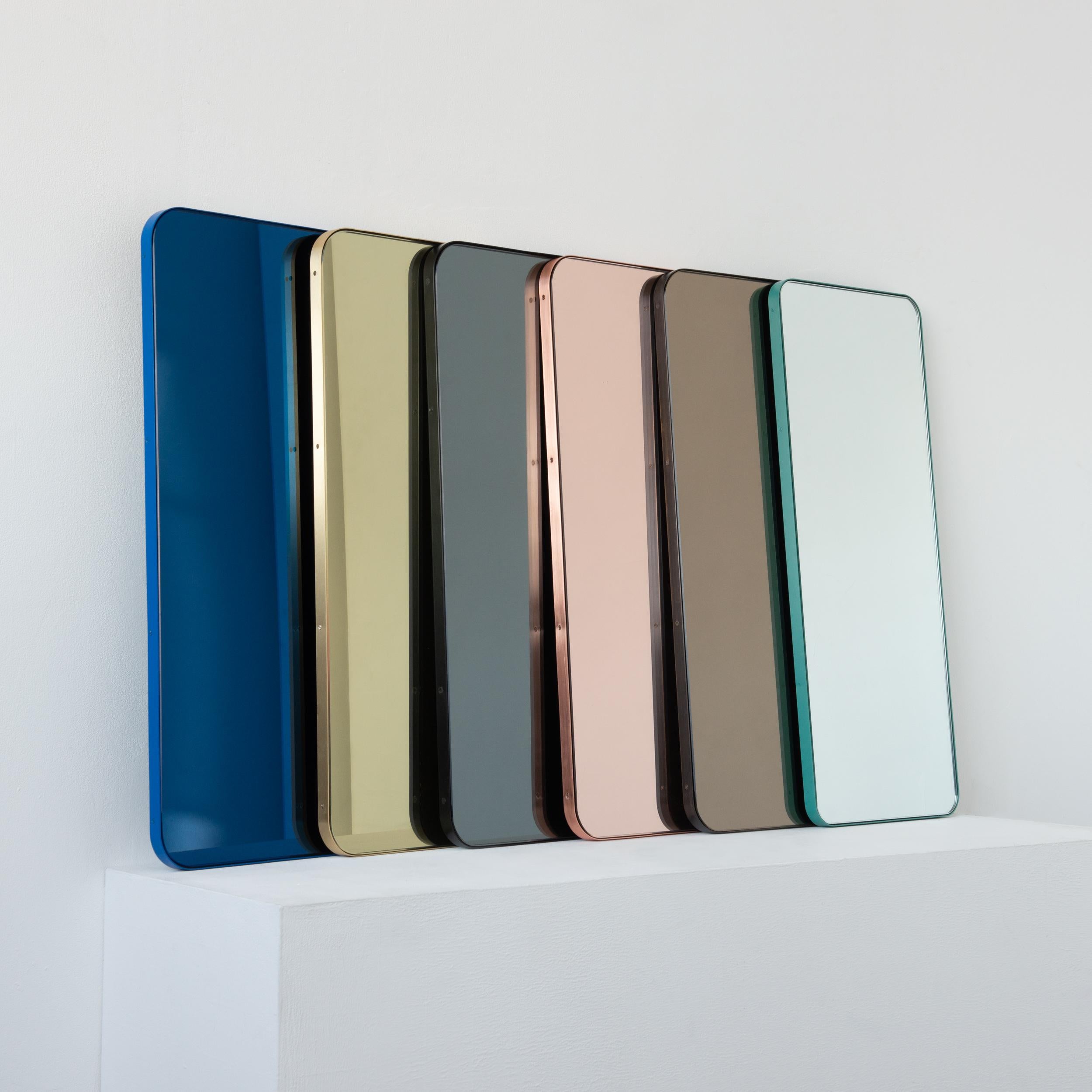 Miroir moderne rectangulaire teinté bronze avec cadre en laiton de la collection Quadris, moyen en vente 5