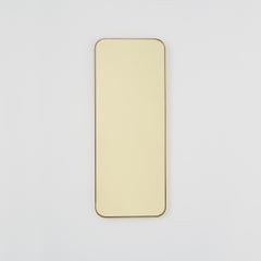 Quadris Gold Tinted Contemporary Rectangular Mirror with Brass Frame, XL