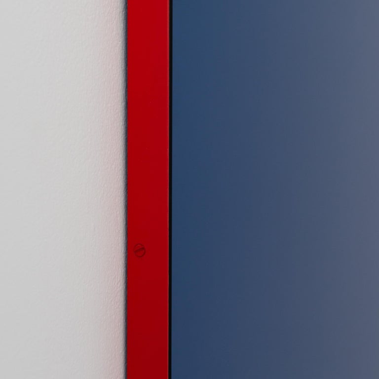 Quadris Rectangular Contemporary Blue Mirror with a Red Frame, Small In New Condition For Sale In London, GB