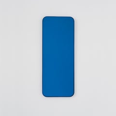 Quadris Rectangular Contemporary Blue Tinted Mirror with a Blue Frame, Small