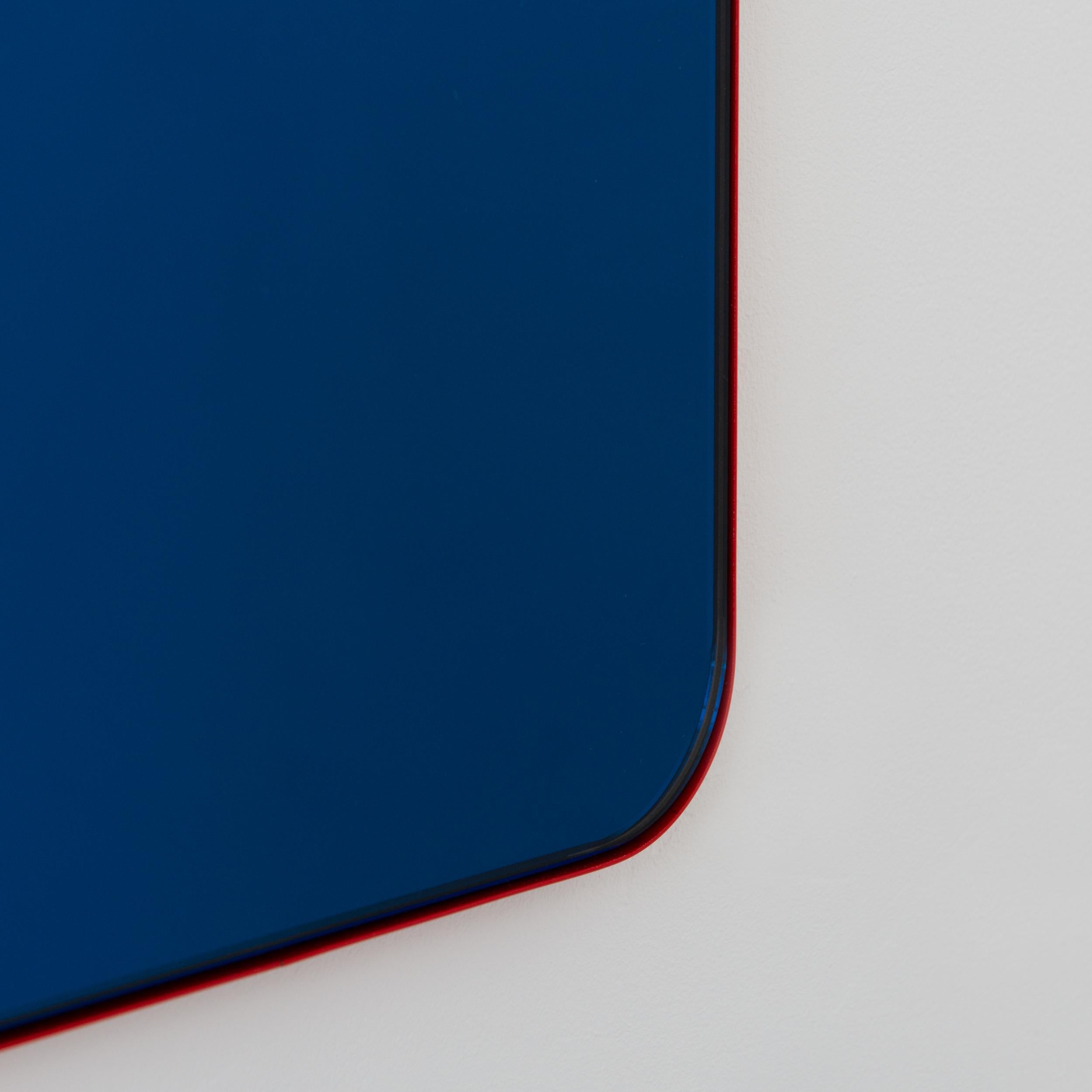 Contemporary Quadris Rectangular Blue Mirror with a Modern Red Frame, Medium For Sale