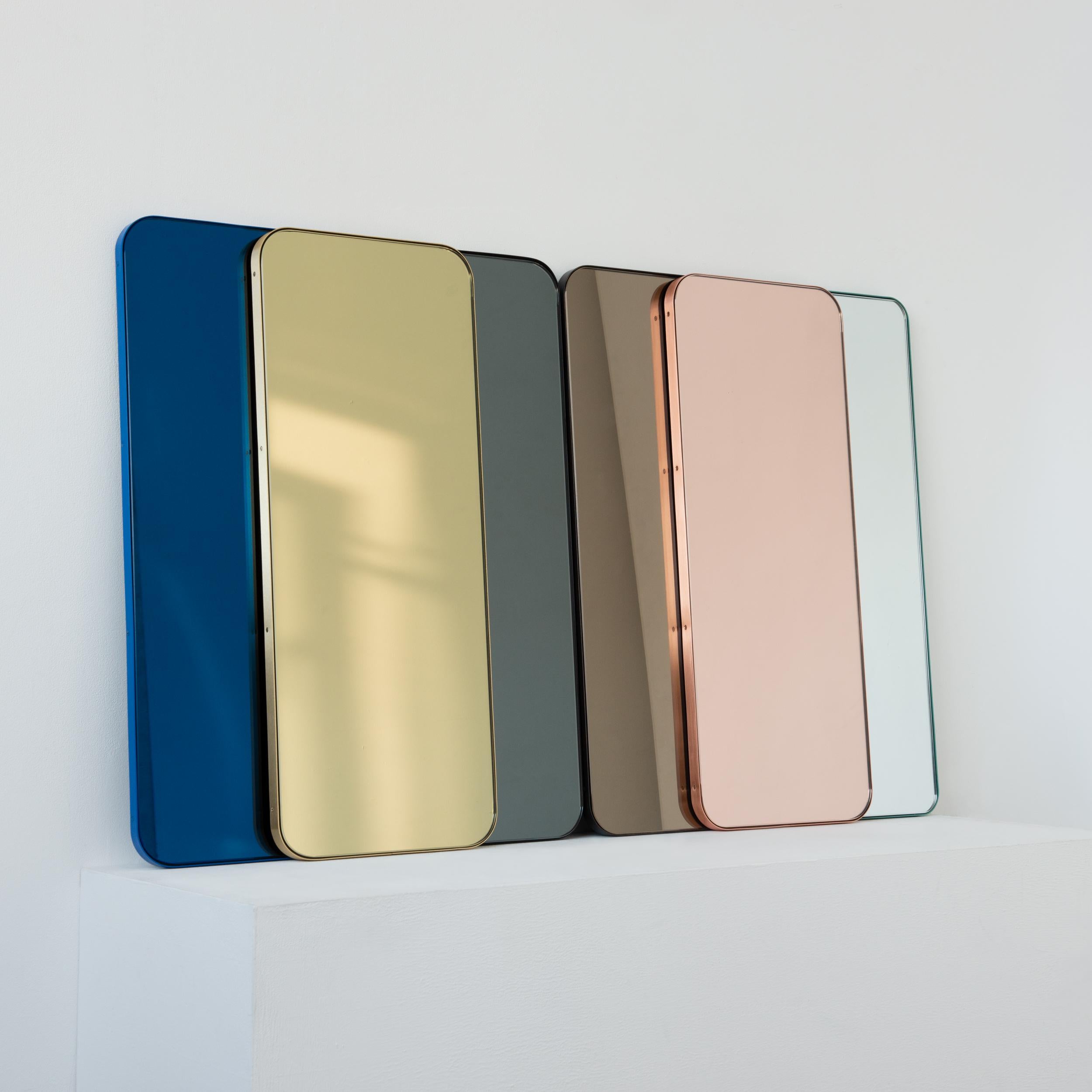 Quadris Rectangular Minimalist Mirror with a Brass Frame, Medium For Sale 4