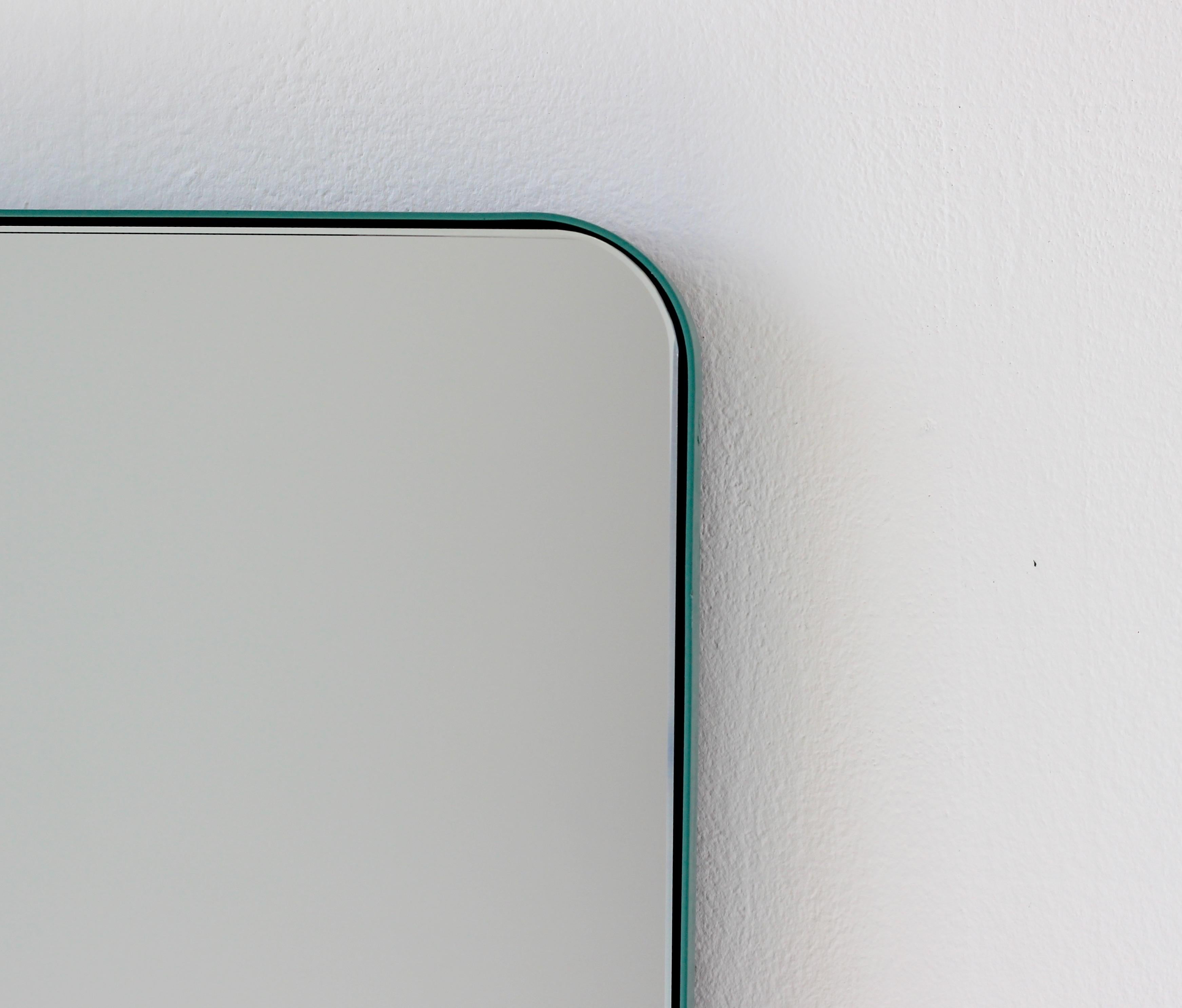 XXIe siècle et contemporain Grand miroir rectangulaire moderne à cadre turquoise menthe de la collection Quadris en vente