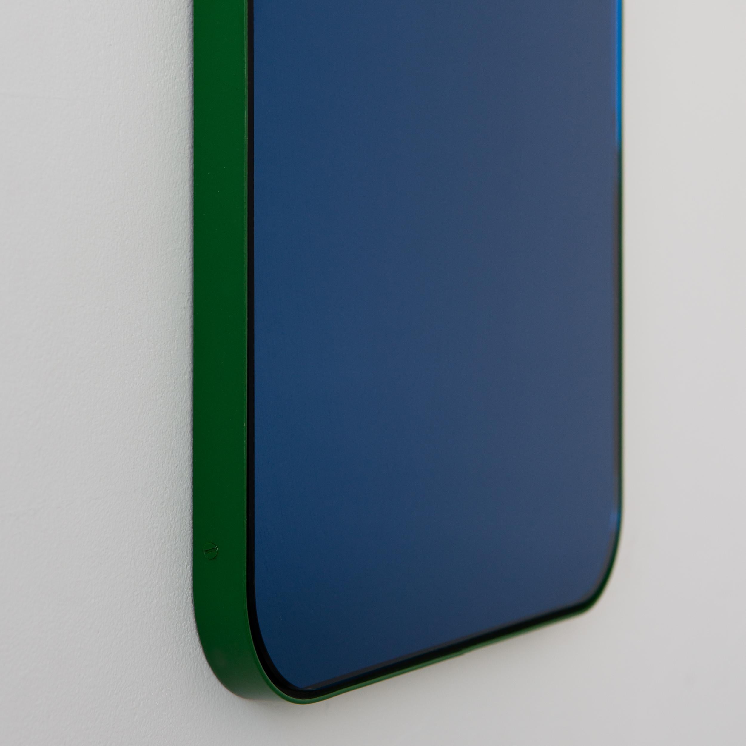 British Quadris Rectangular Modern Blue Wall Mirror with a Green Frame, XL For Sale