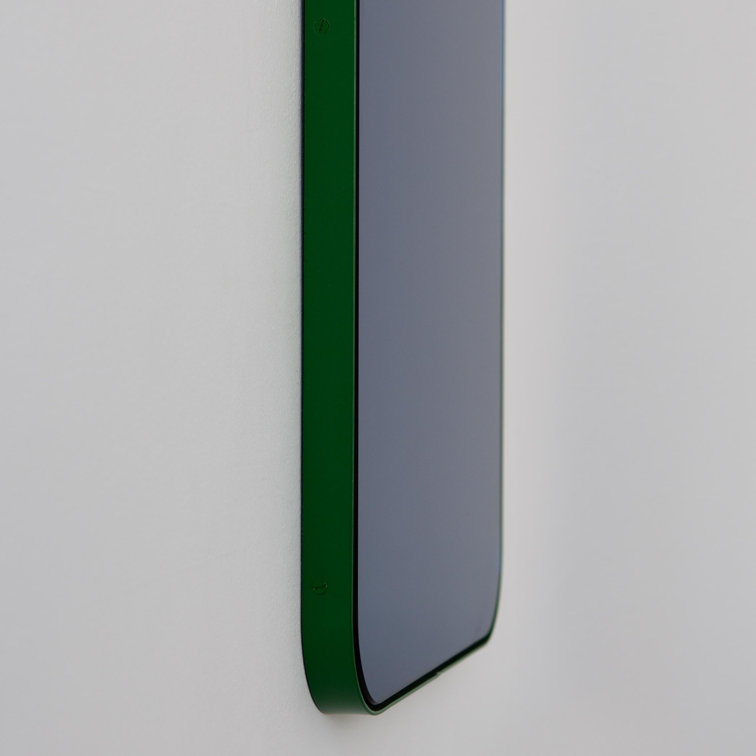 Powder-Coated Quadris Rectangular Modern Blue Mirror with a Green Frame, Small For Sale