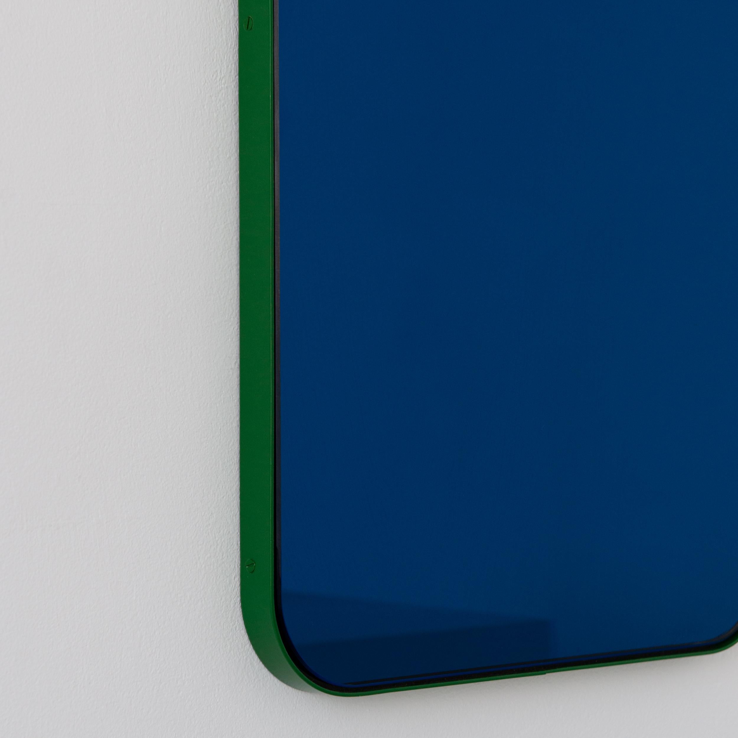 Contemporary Quadris Rectangular Modern Blue Mirror with a Green Frame, Small For Sale