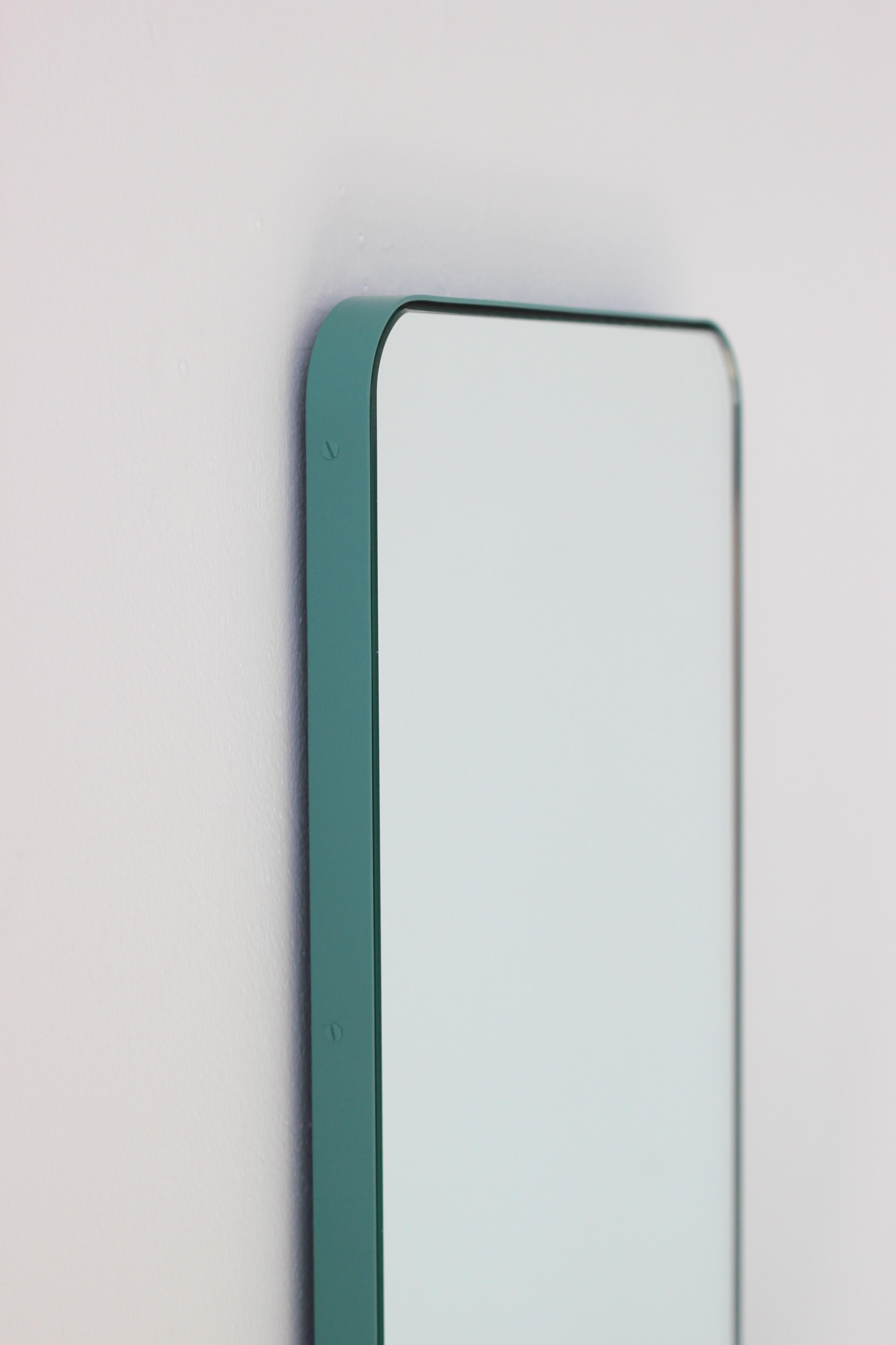 Powder-Coated Quadris Rectangular Modern Customisable Mirror with Mint Turquoise Frame, Medium For Sale