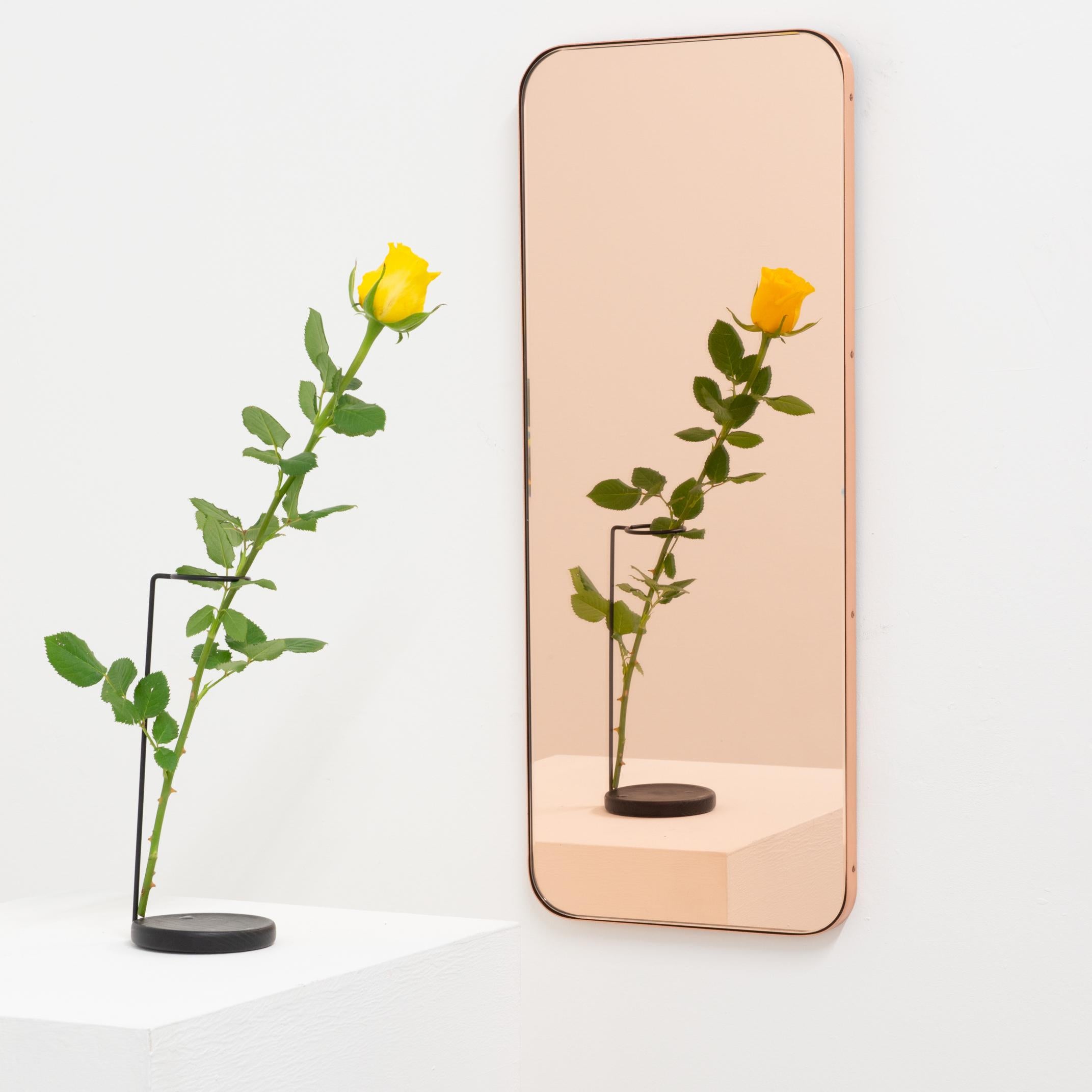 Quadris Rectangular Rose Gold Modern Mirror with a Copper Frame, Medium For Sale 2