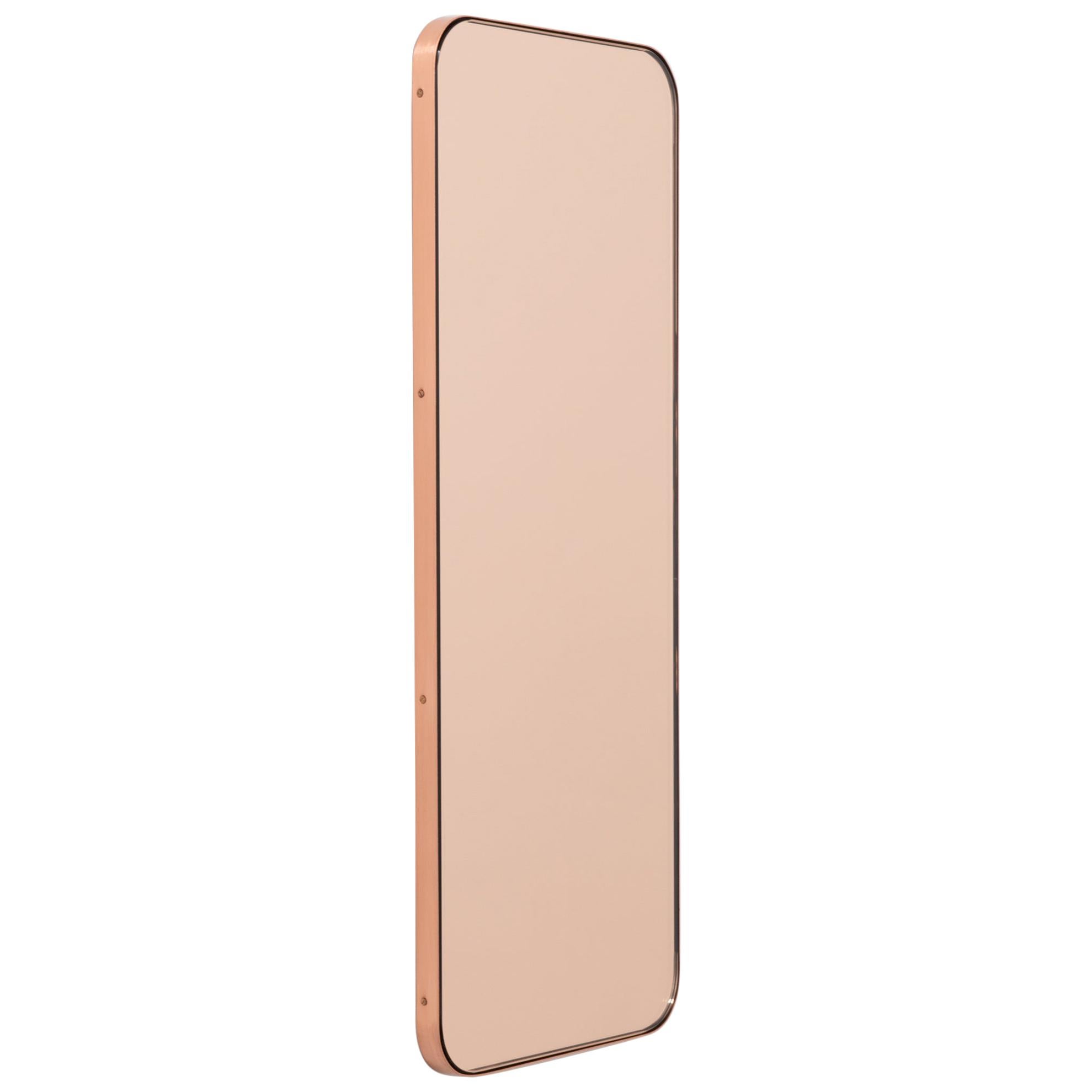 Quadris Rectangular Rose Gold Modern Mirror with a Copper Frame, Medium