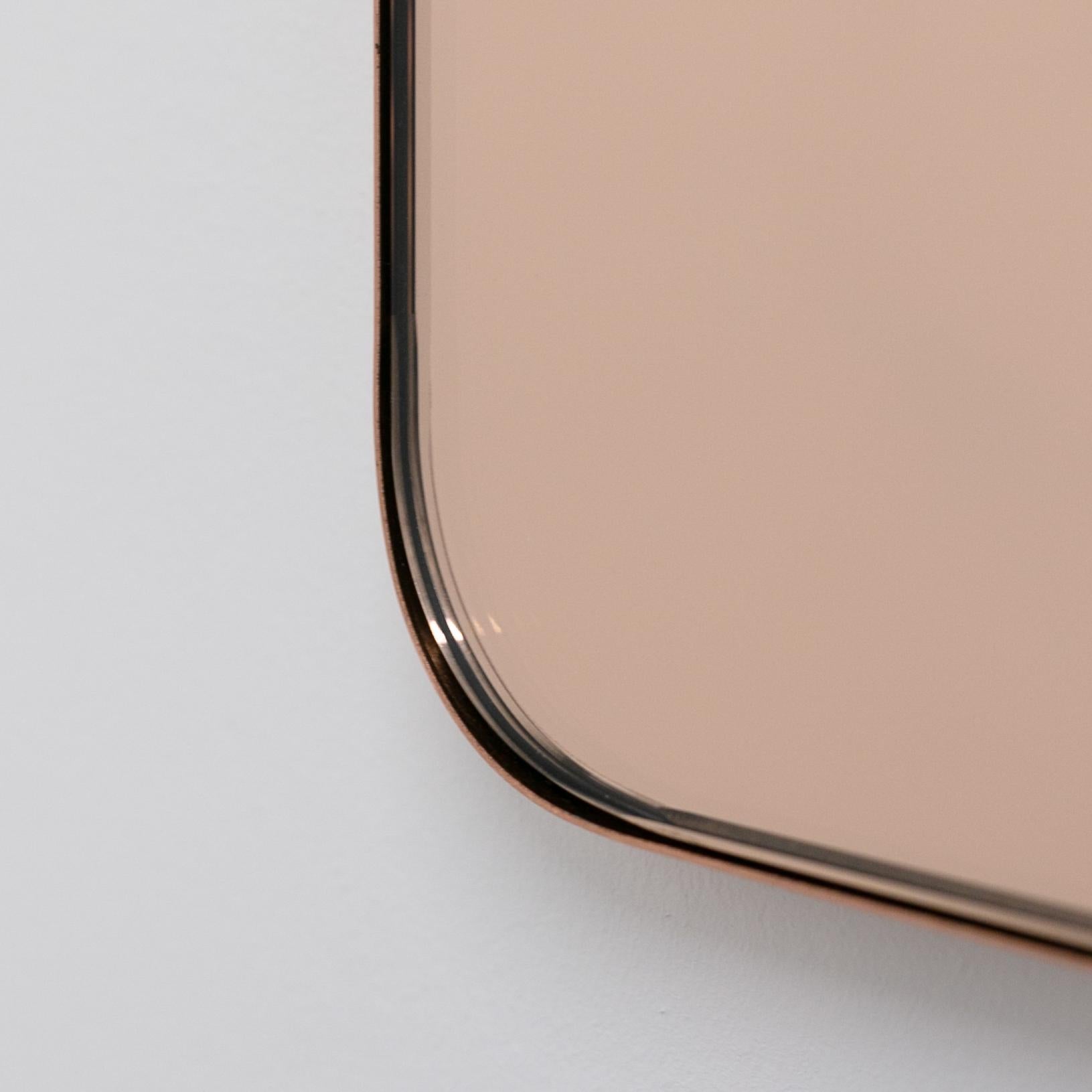 Cuivre Quadris Miroir contemporain rectangulaire or rose avec cadre en cuivre, XL en vente