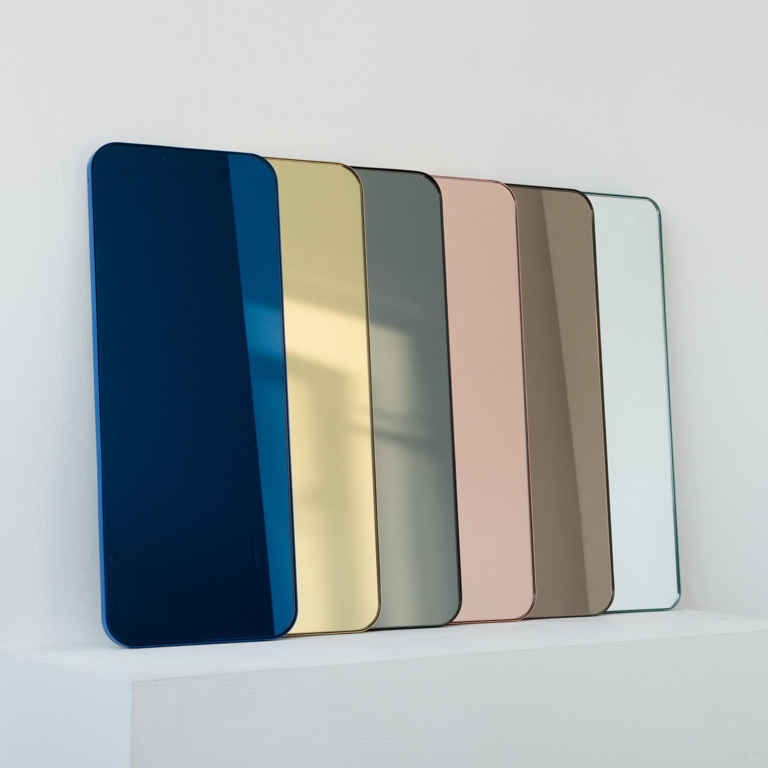 Quadris Miroir contemporain rectangulaire or rose avec cadre en cuivre, XL en vente 2