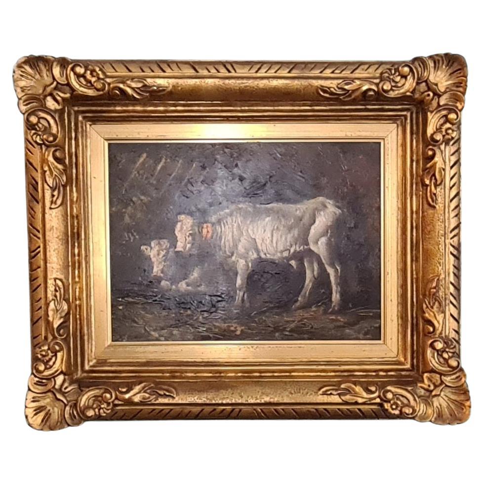 Solio painting on canvas depicting rural scene early 20th century For Sale