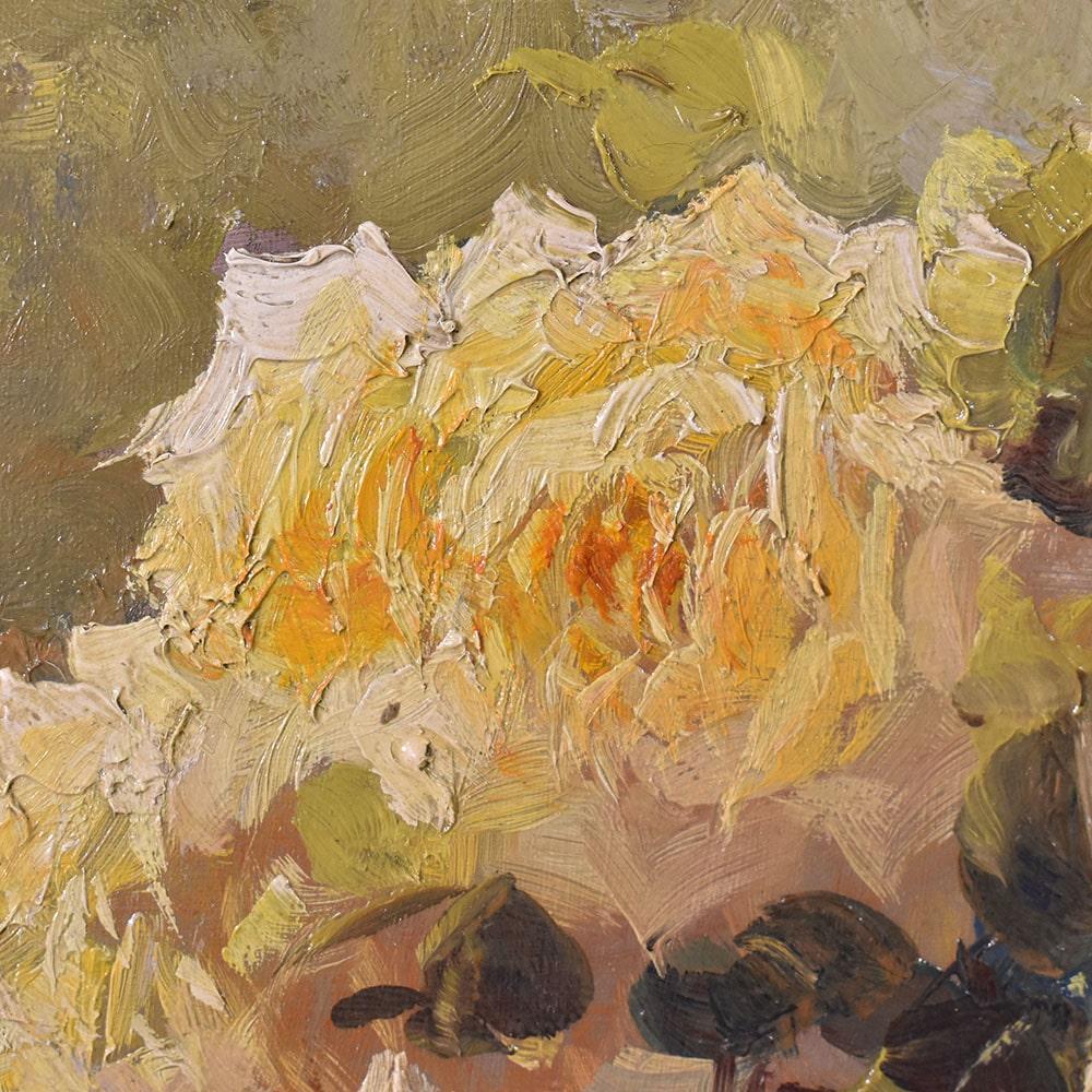 Quadro Antico, Fiori Di Rose Gialle, Art Deco, Olio Su Tela, Natura Morta, XX. In Good Condition In Breganze, VI