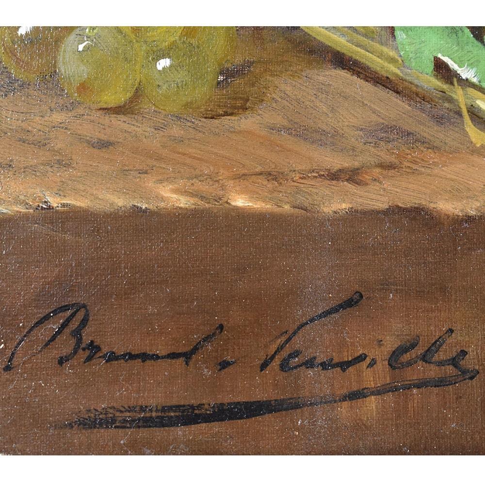 Quadro Antico, Natura Morta Con Frutta, Uva E Pesche, Olio Su Tela, Epoca XIX . 2