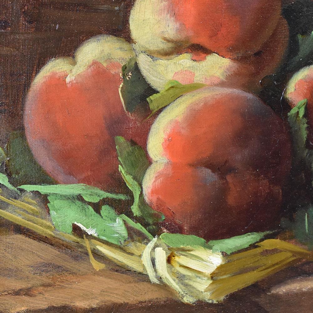19th Century Quadro Antico, Natura Morta Con Frutta, Uva E Pesche, Olio Su Tela, Epoca XIX .