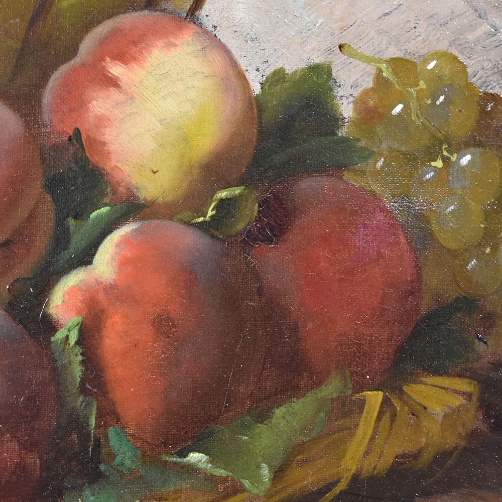 Quadro Antico, Natura Morta Con Frutta, Uva E Pesche, Olio Su Tela, Epoca XIX . 1