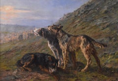 Quadro Antico, Ritratto Di Cani E Gregge Di Pecore, Olio Su Tela, Inizio XX.