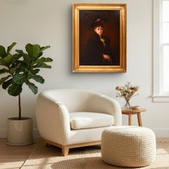 Quadro Antico, Ritratto Giovane Donna Elegantemente Vestita, Olio Su Tela, XIX