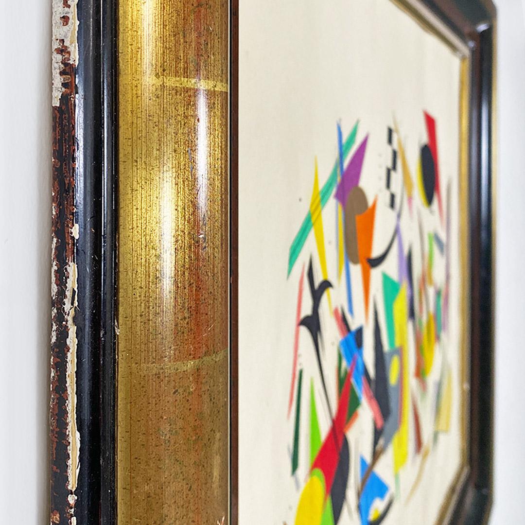 Quadro astratto con cornice dorata firmato Mozzamino, 1980 ca. 6