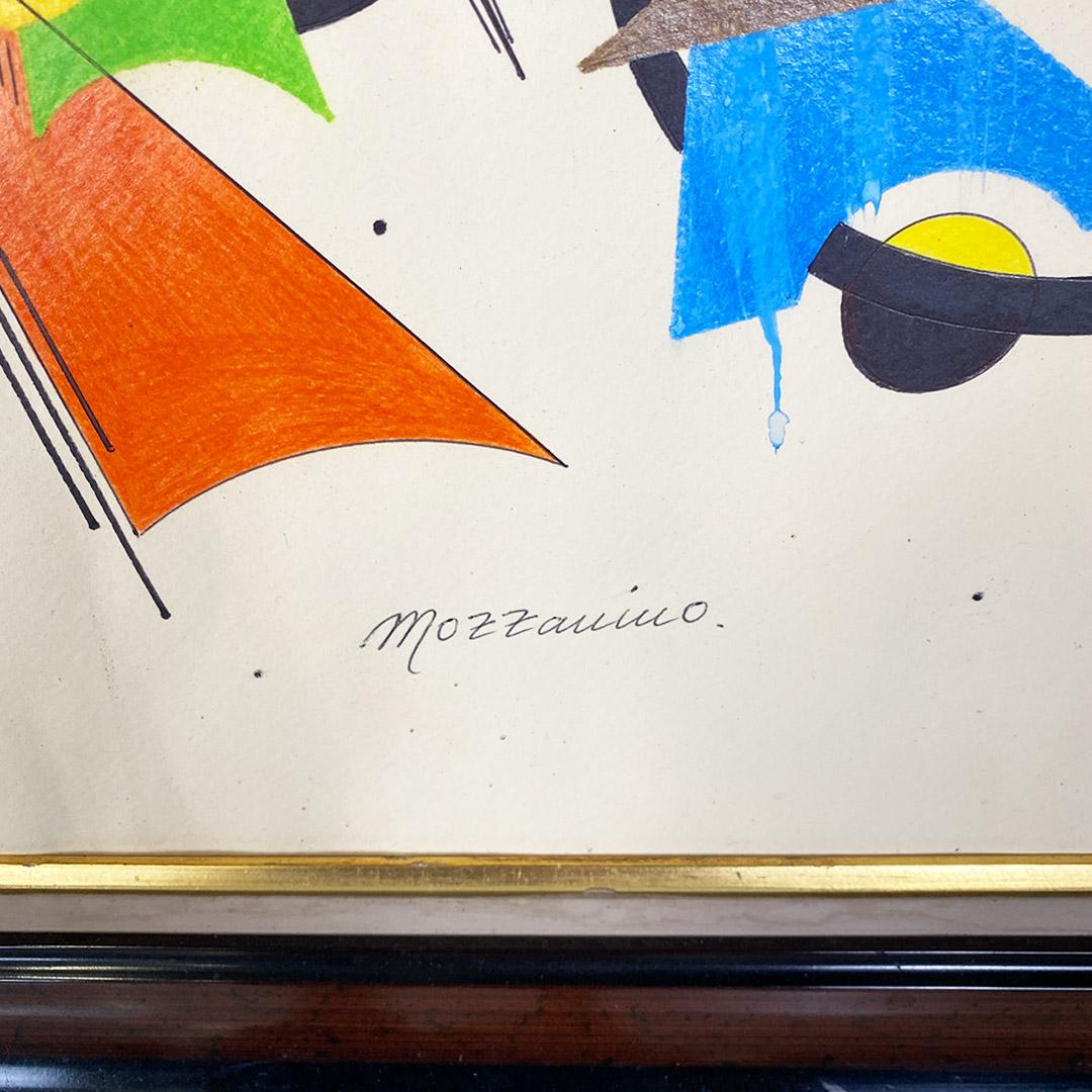 Quadro astratto con cornice dorata firmato Mozzamino, 1980 ca. 2