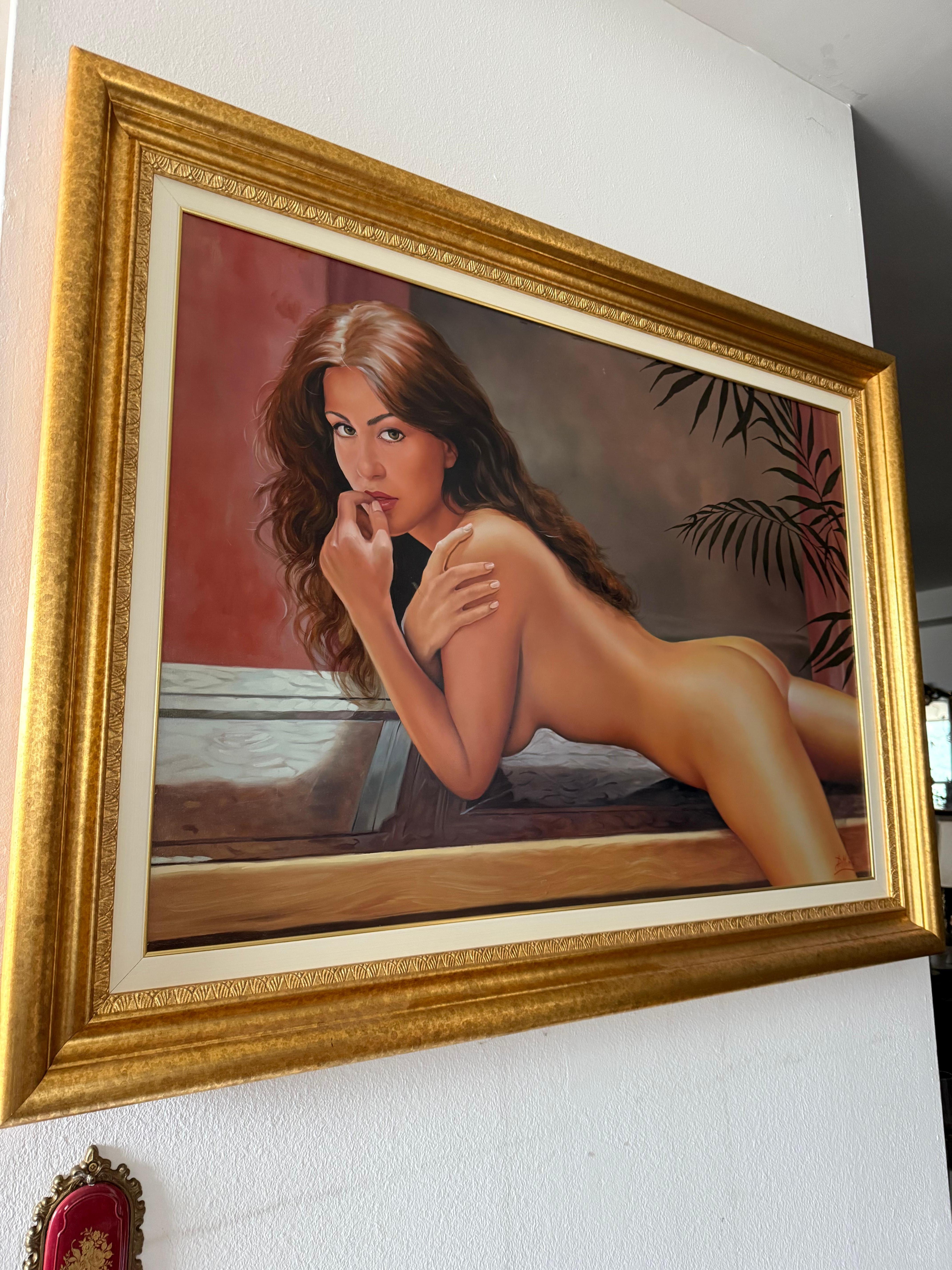 Pintura hermosa mujer desnuda óleo sobre lienzo firmado Otro en venta