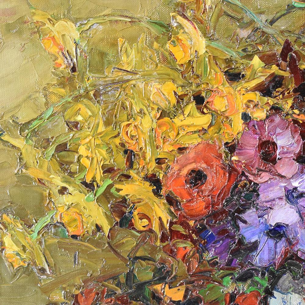 Painting With Flowers Of Anemones, Art Deco, Oil On Canvas, 20th Century Still Life. In Good Condition In Breganze, VI