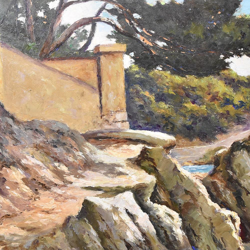 20th Century Quadro Con Marina, Costa Azzurra, Costa Rocciosa, Mare Mediterraneo, Art Deco. For Sale
