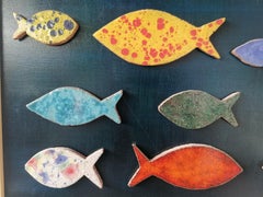 Tableau avec poisson en céramique décoré - fait en Italie original