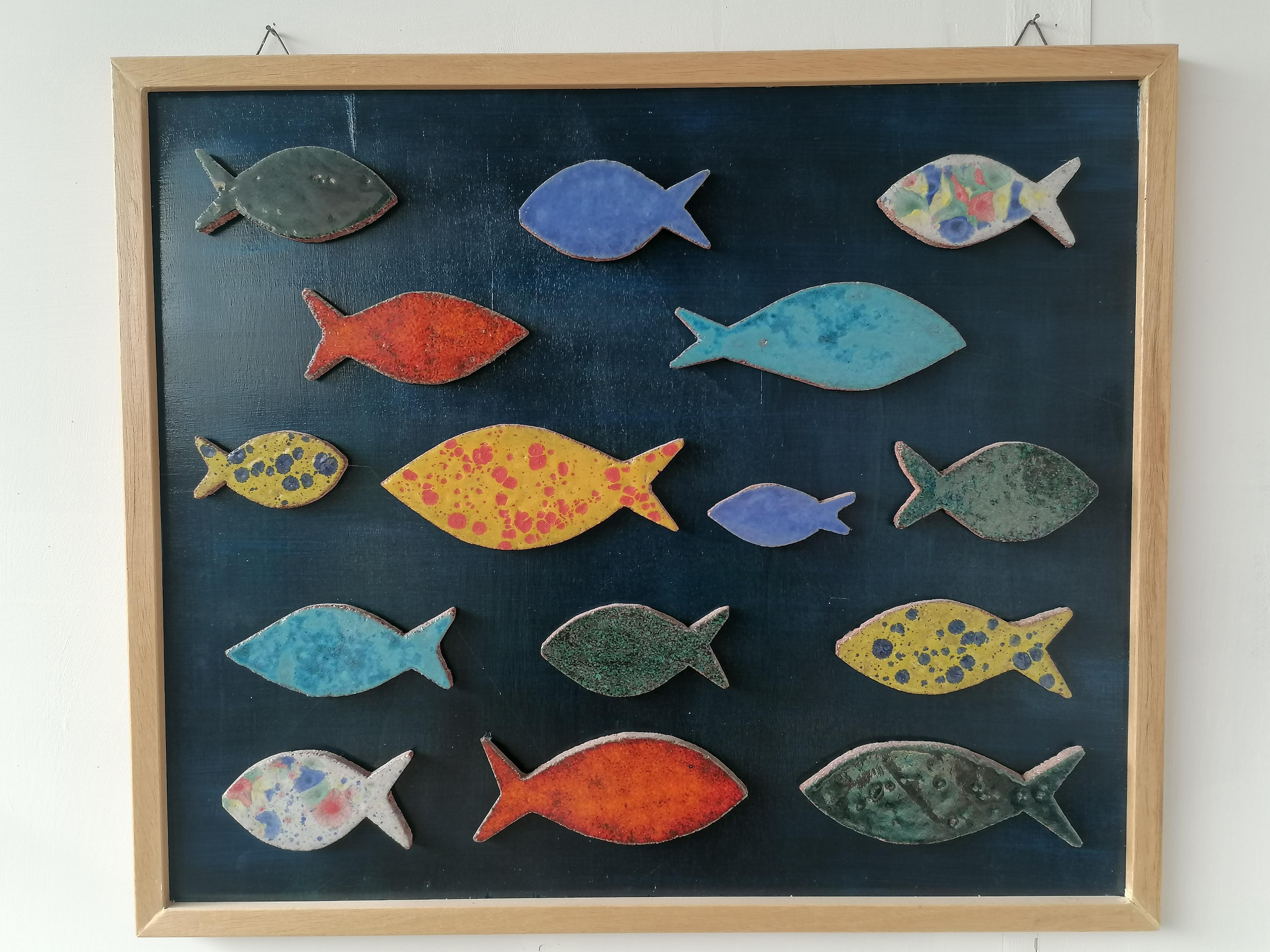 Quadro con pesci in ceramica decorata -made in Italy originale In condizioni Nuovo in vendita a Tarquinia, IT