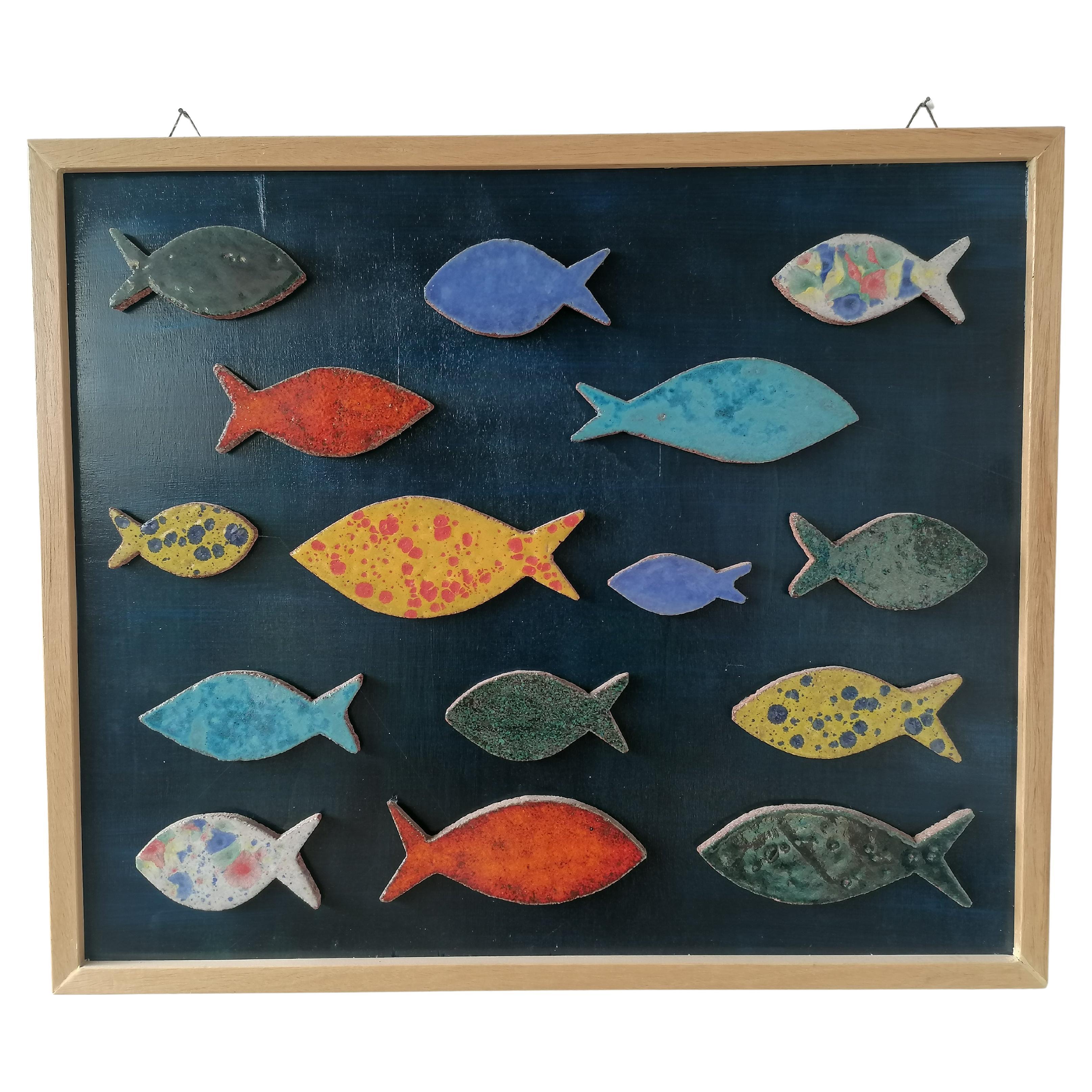 Quadro con pesci in ceramica decorata -made in Italy originale