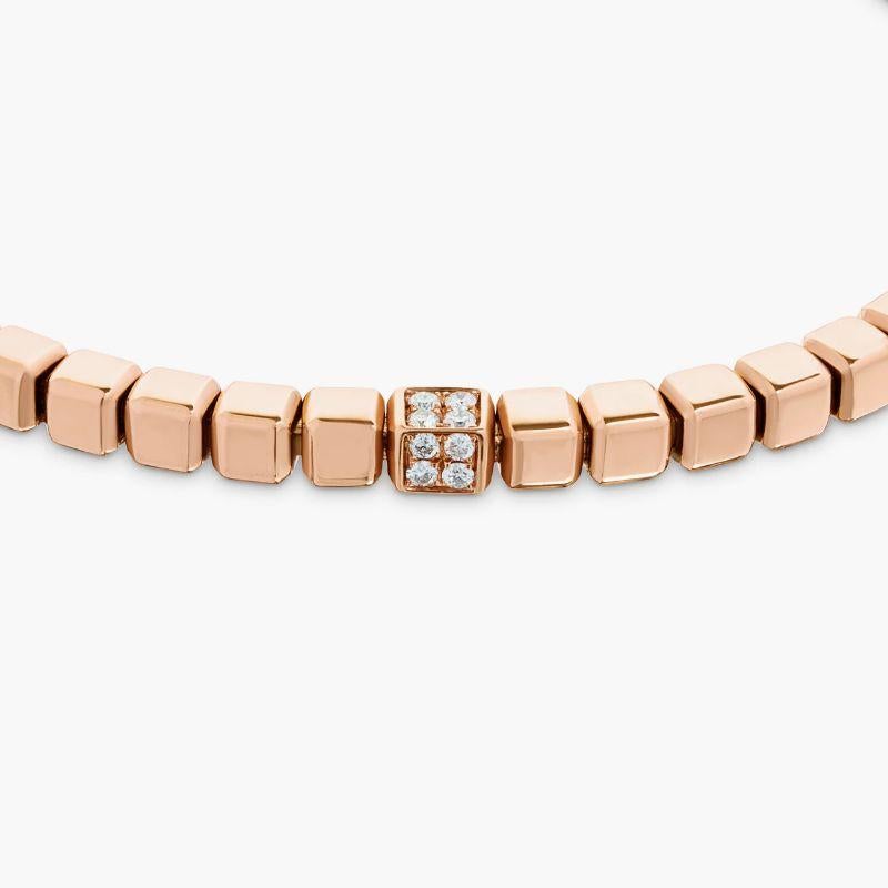 Brilliant Cut Quadro Cube Bracelet with White Diamonds and 18K Rose Gold, (Large) For Sale