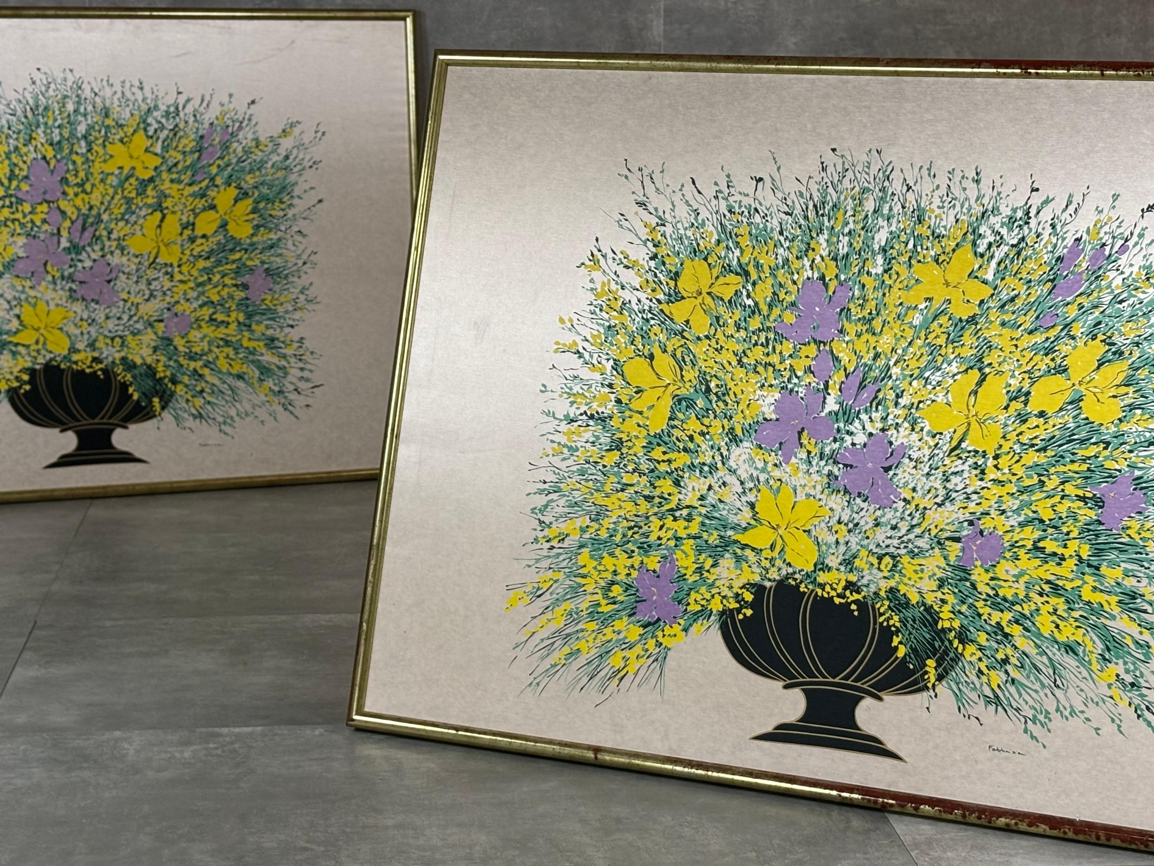 Quadro di Fabbriziani, serigrafia su seta, anni '70, set di 2 In condizioni buone in vendita a Quarrata, IT