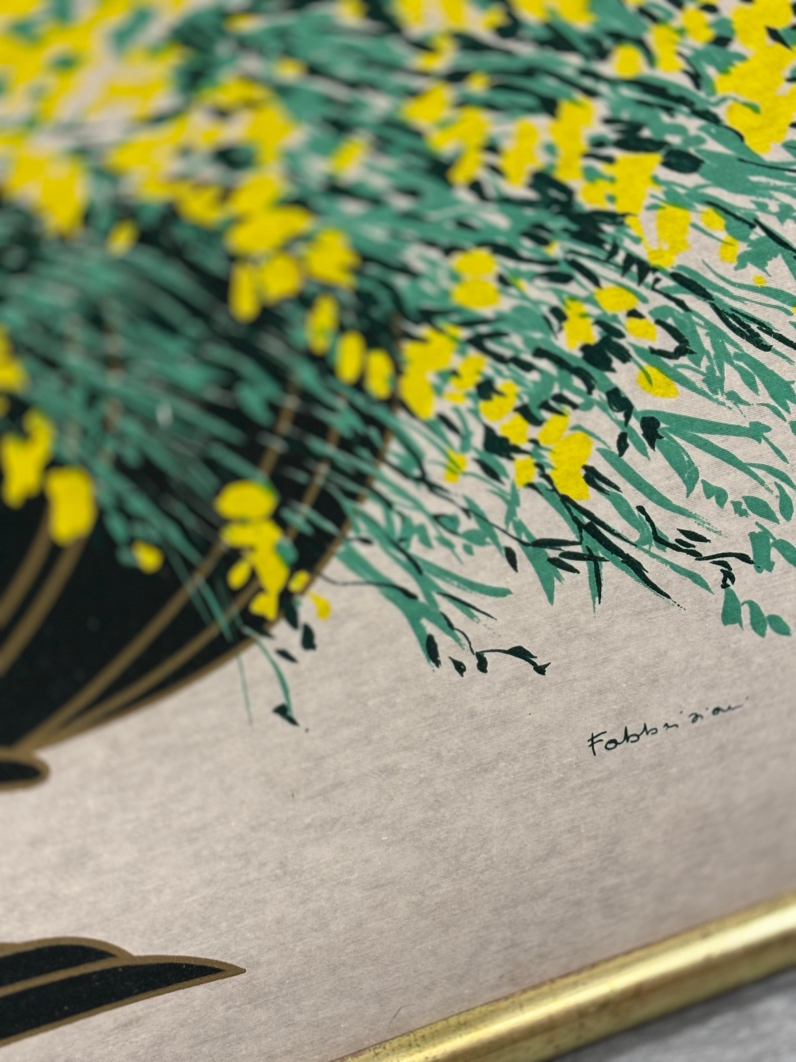 Tessuto Quadro di Fabbriziani, serigrafia su seta, anni '70, set di 2 in vendita