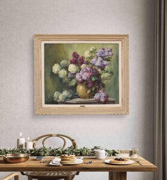 Peinture de fleurs de lilas, huile sur toile, école française, art déco, début du 20e siècle
