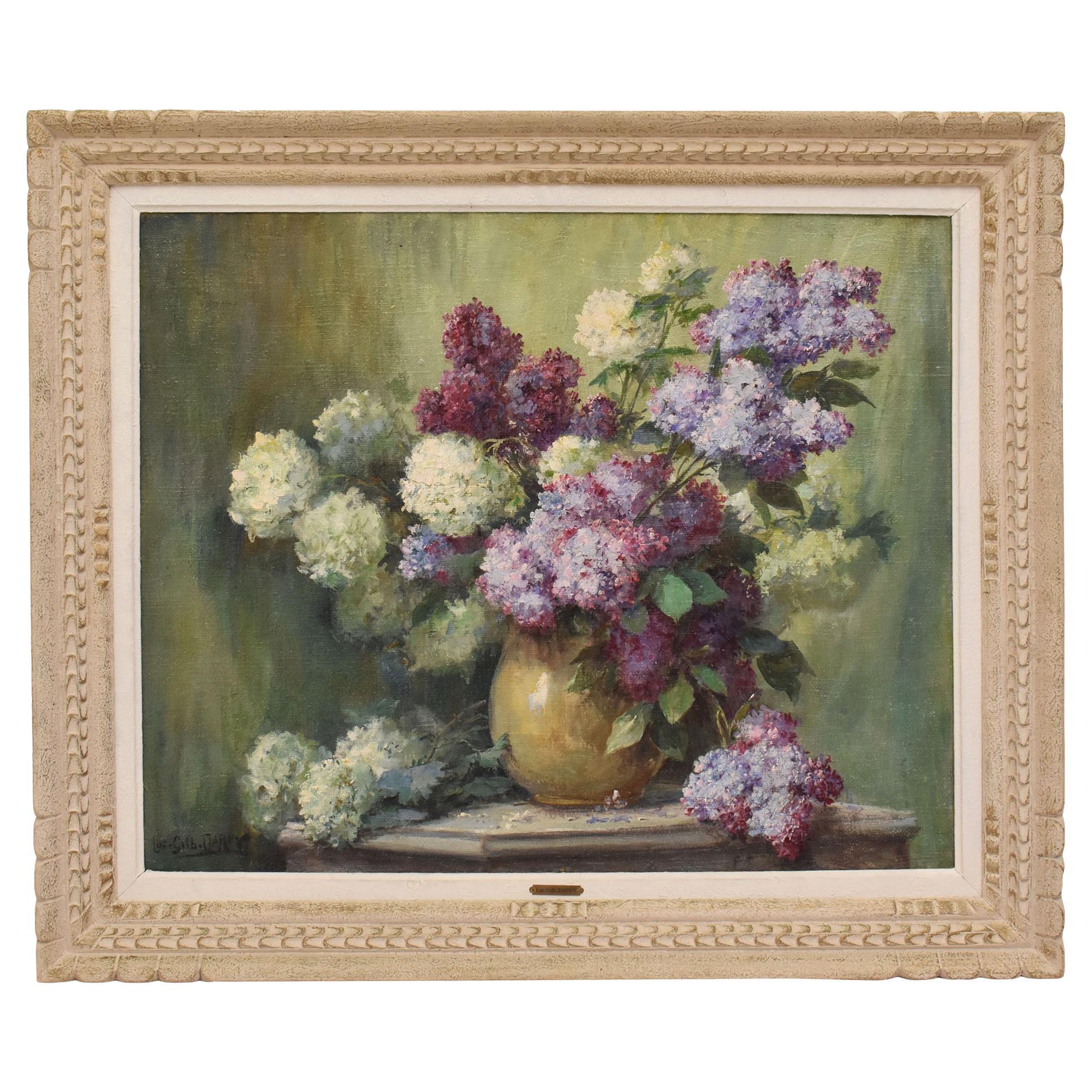 Gemälde von Fliederblüten, Öl auf Leinwand, Französische Schule, Art Deco, frühes 20 im Angebot