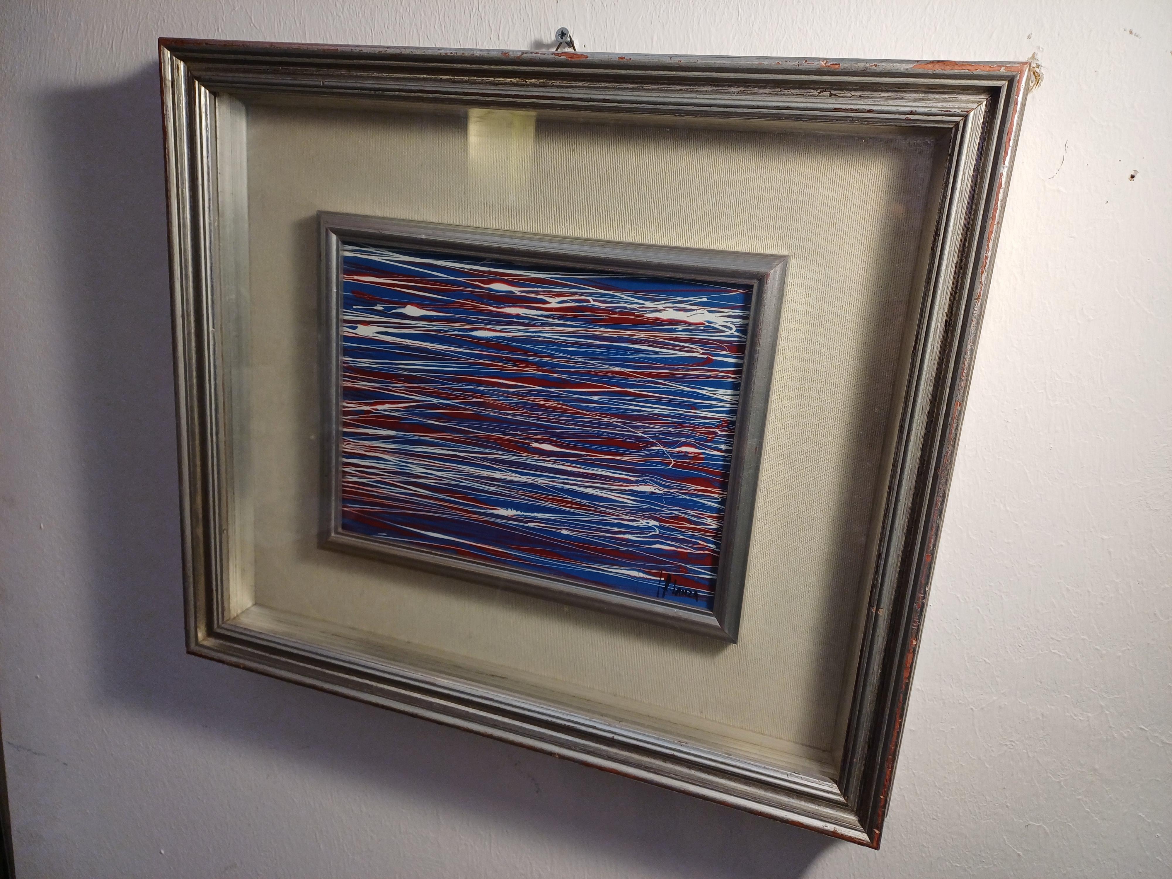 Painting by Giuseppe Riccardo Lanza, mixed media on cardboard canvas.
Painting signed at lower left. Original framing
Giuseppe Riccardo Lanza was born on December 23, 1933, in Turin, Italy. 
Multifaceted artist, active from the 1950s until 1986, the