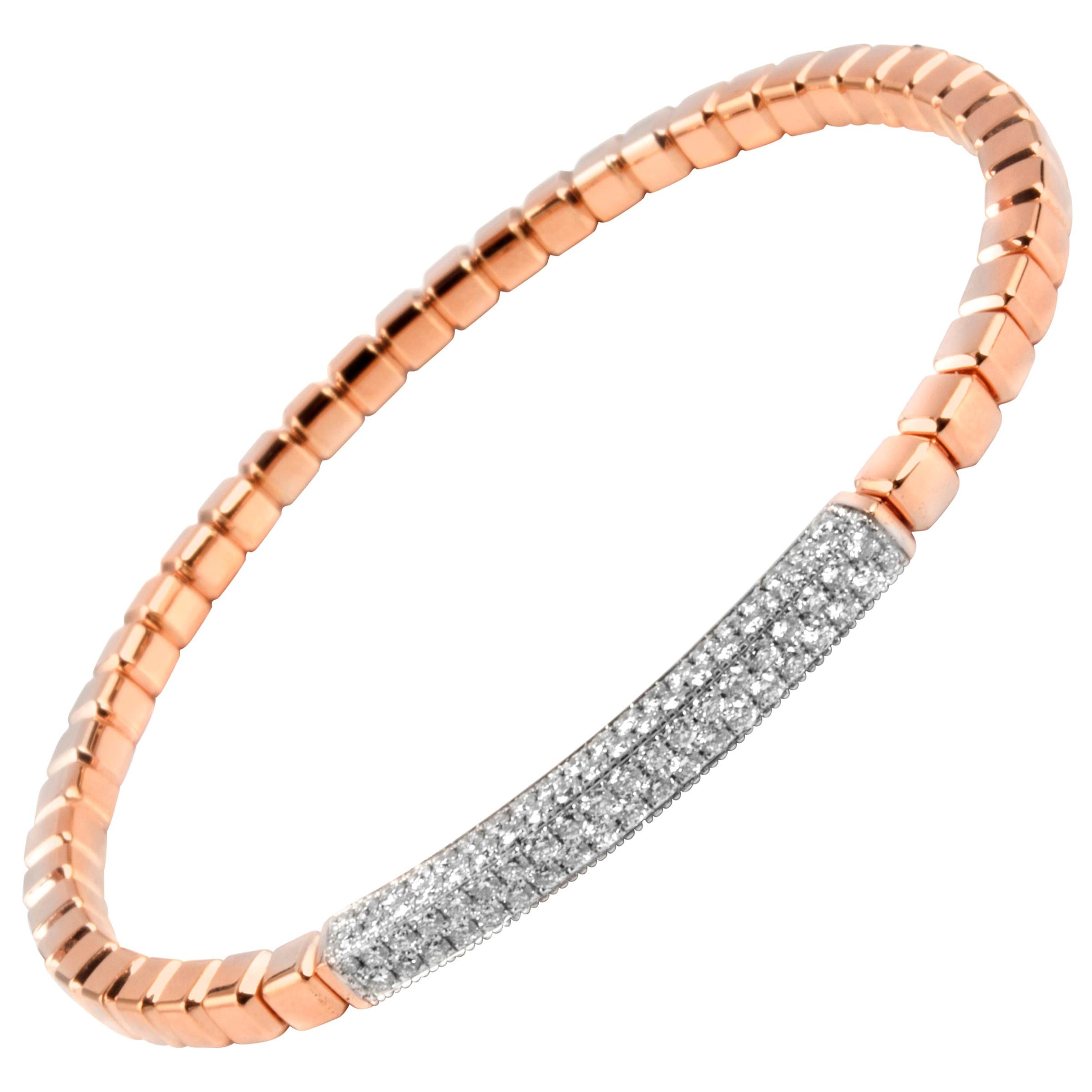 Quadro ID-Armband aus 18 Karat Roségold mit weißen Diamanten - Medium
